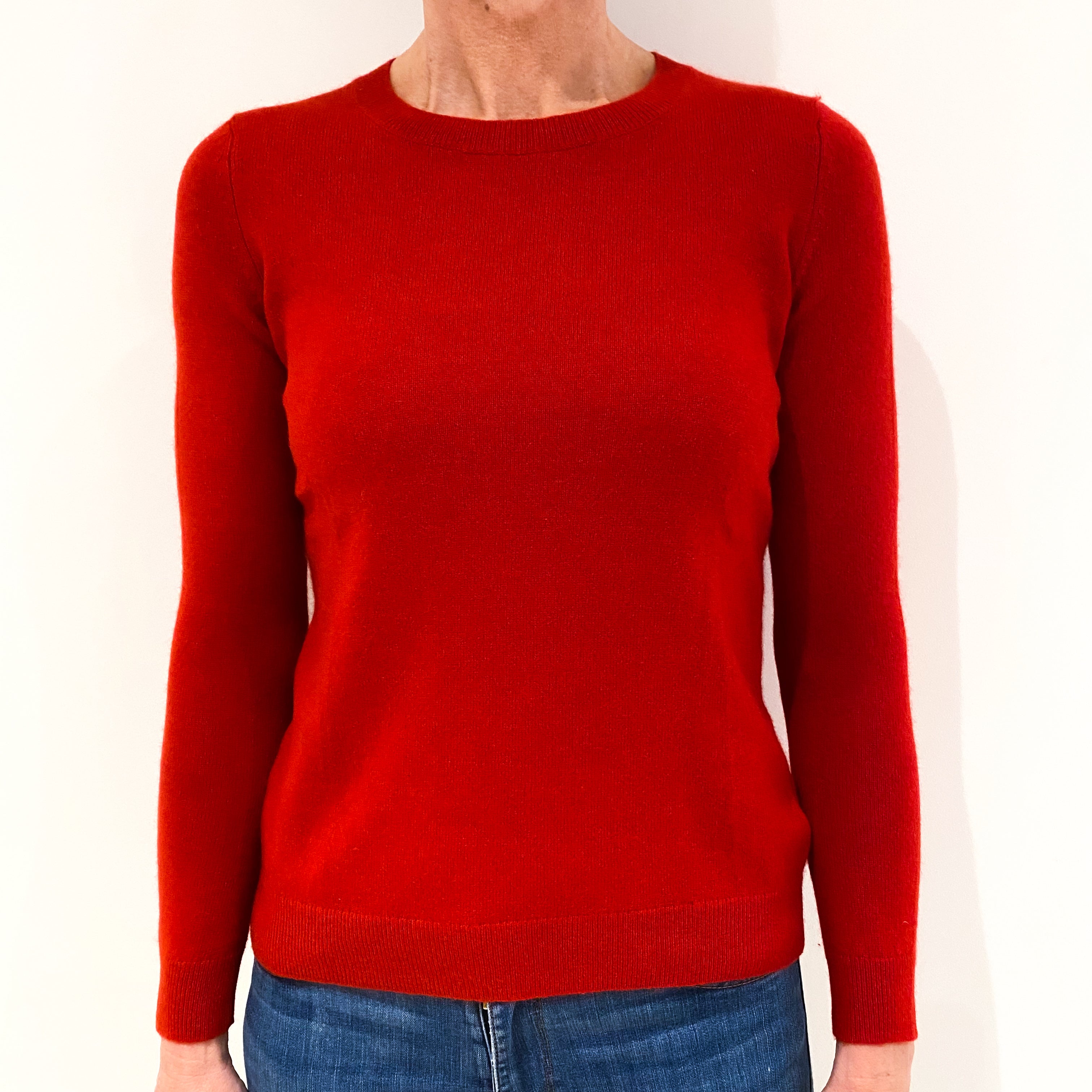 Scarlet Red Cashmere Crew Neck Jumper Small Petite