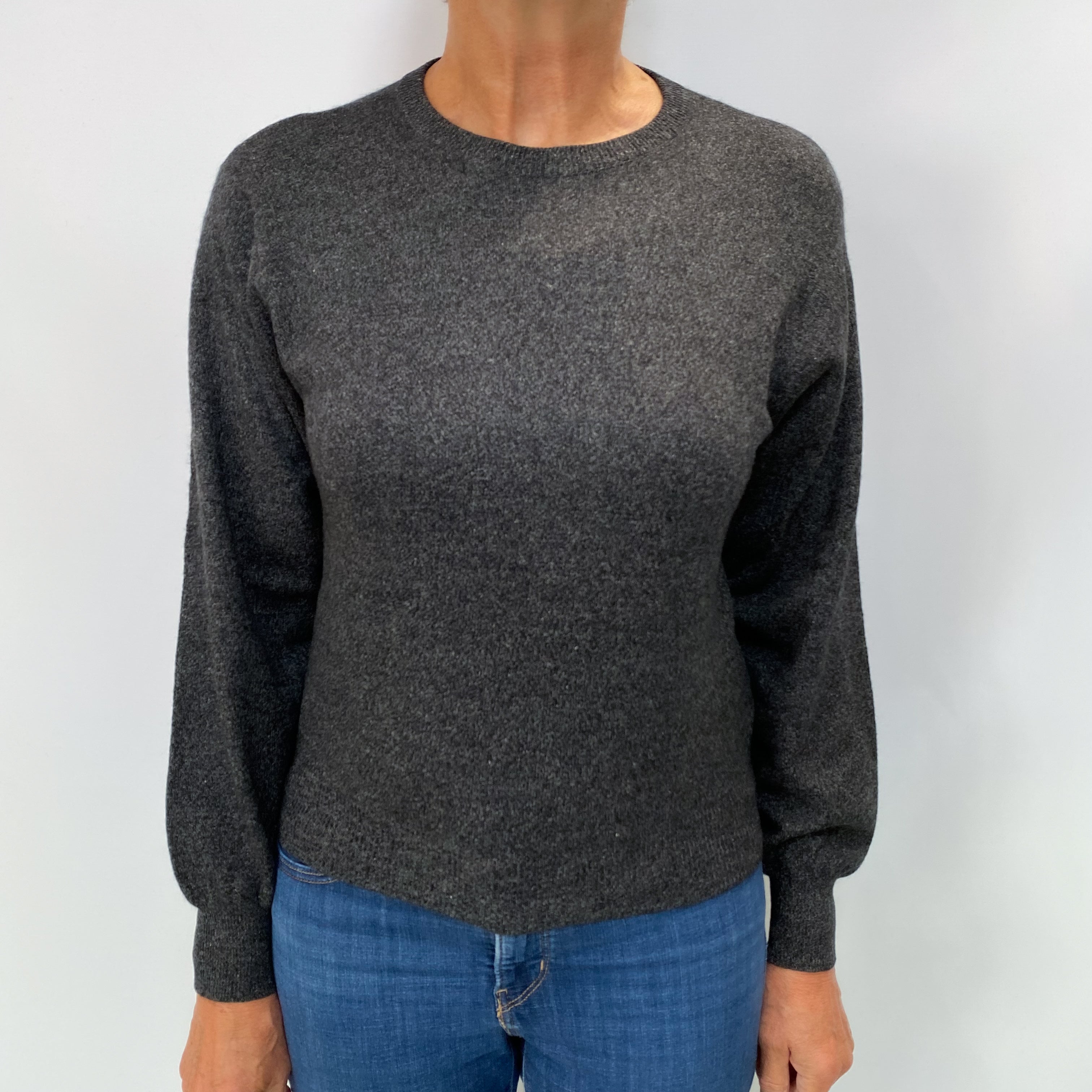 Charcoal Grey Marl Cashmere Crew Neck Jumper Medium