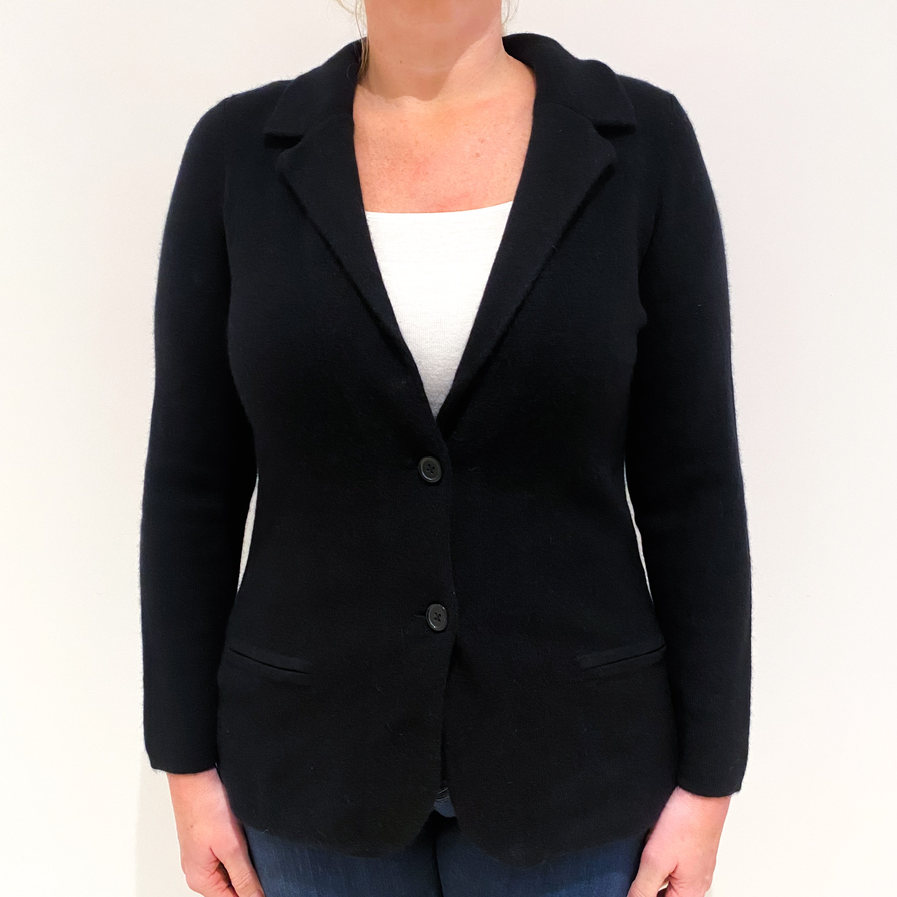 Black Jacket Style Cashmere V-Neck Cardigan Large