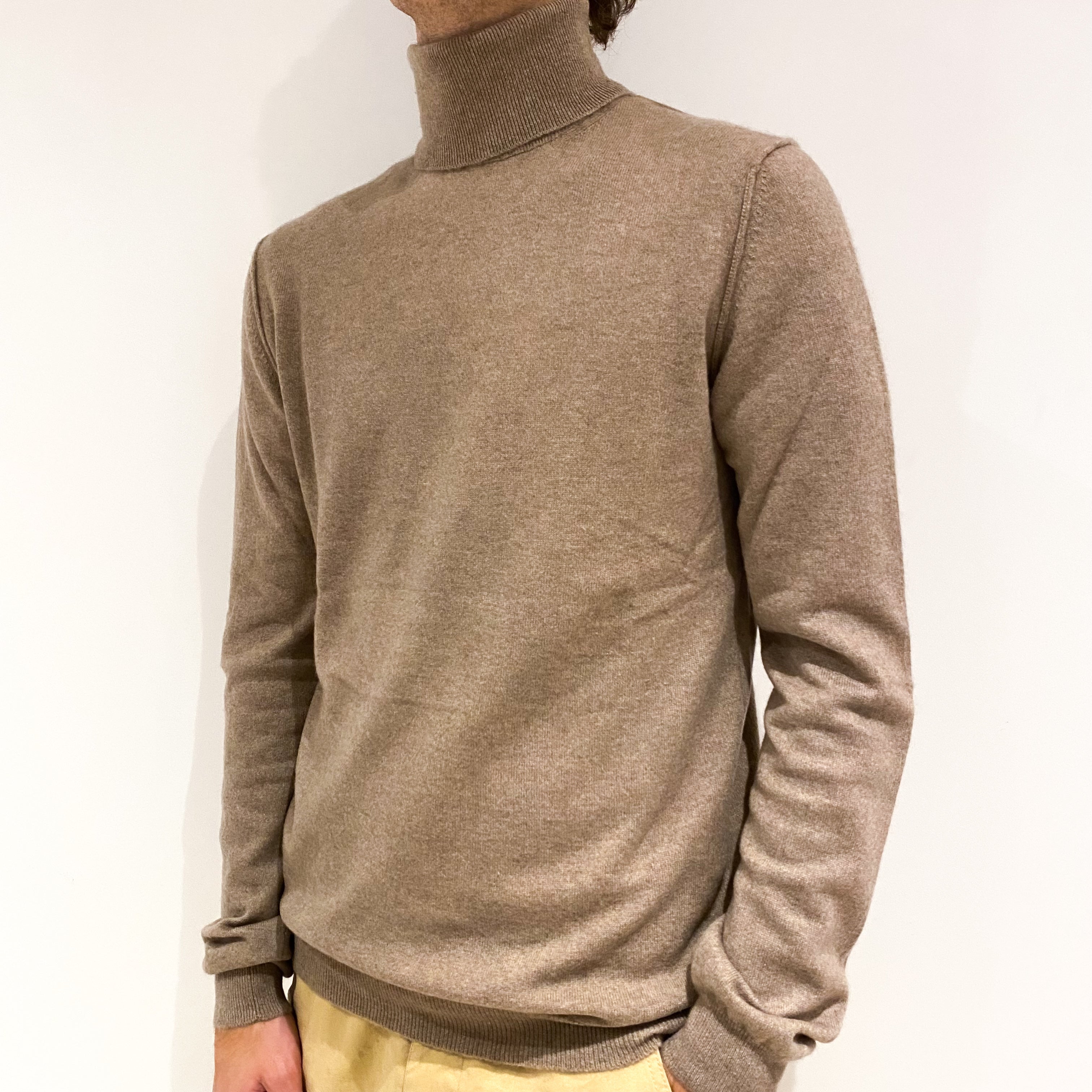 Men's Aquascutum Taupe Brown Cashmere Polo Neck Jumper Large