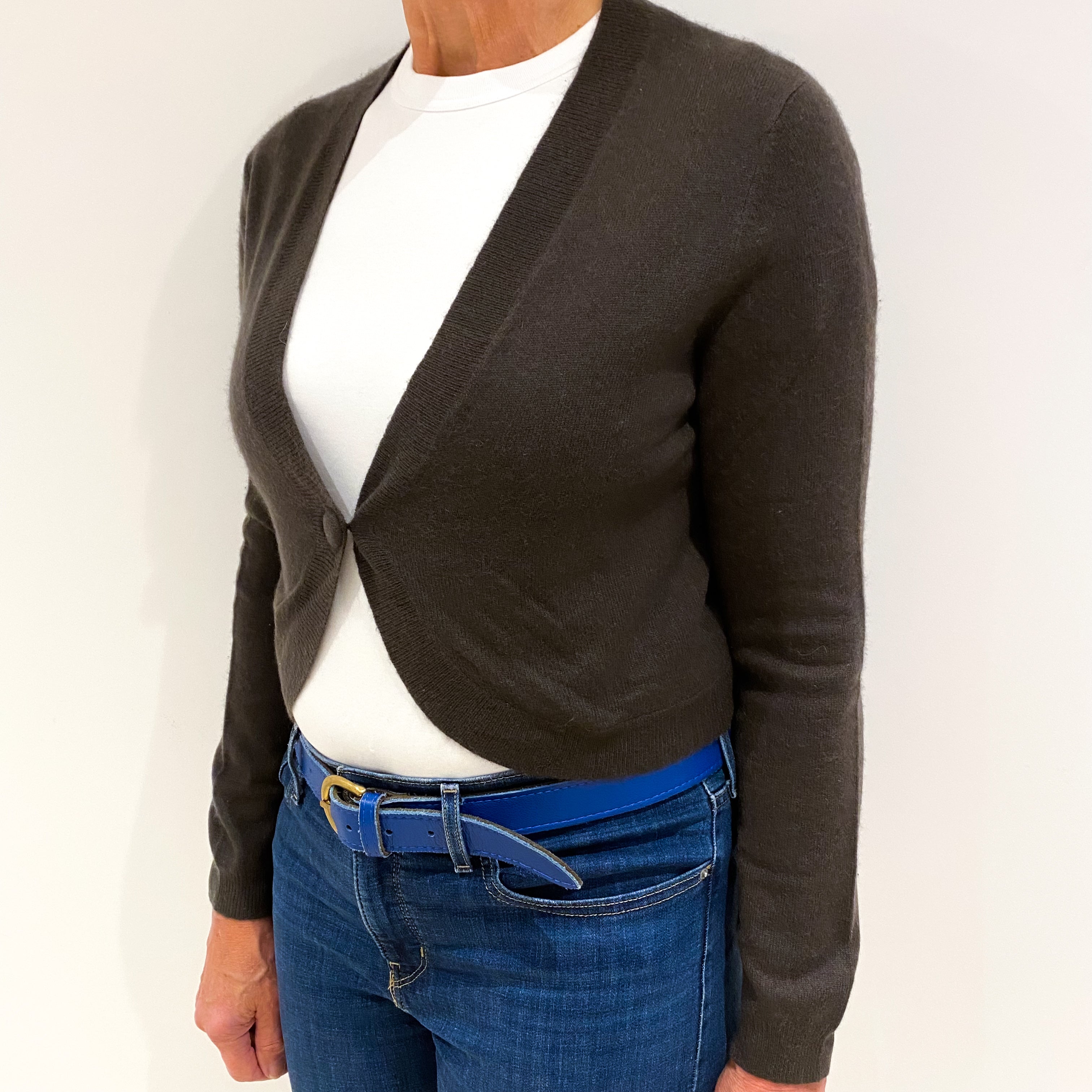 Peppercorn Brown Cashmere Bolero Cardigan Medium