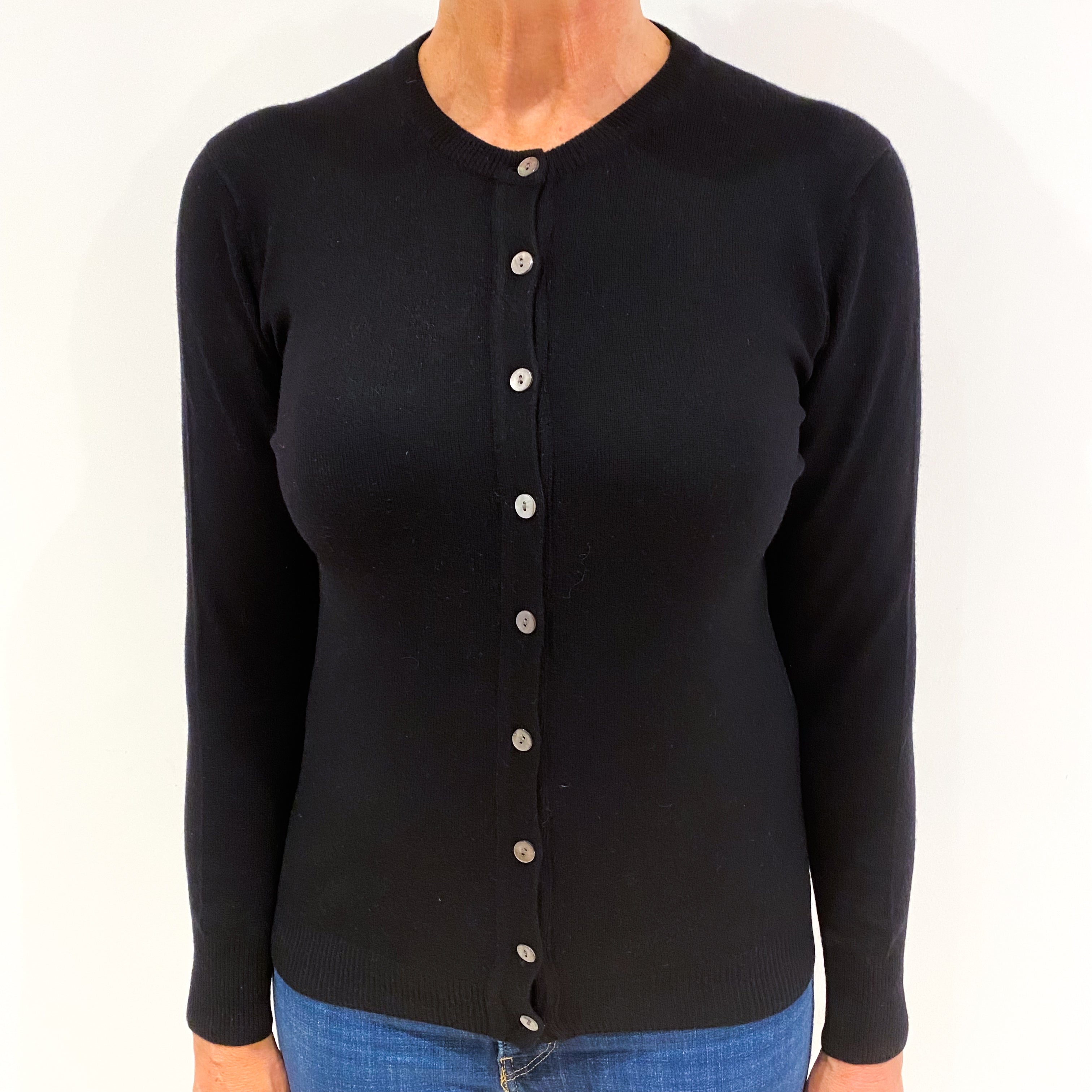 Black Cashmere Crew Neck Cardigan