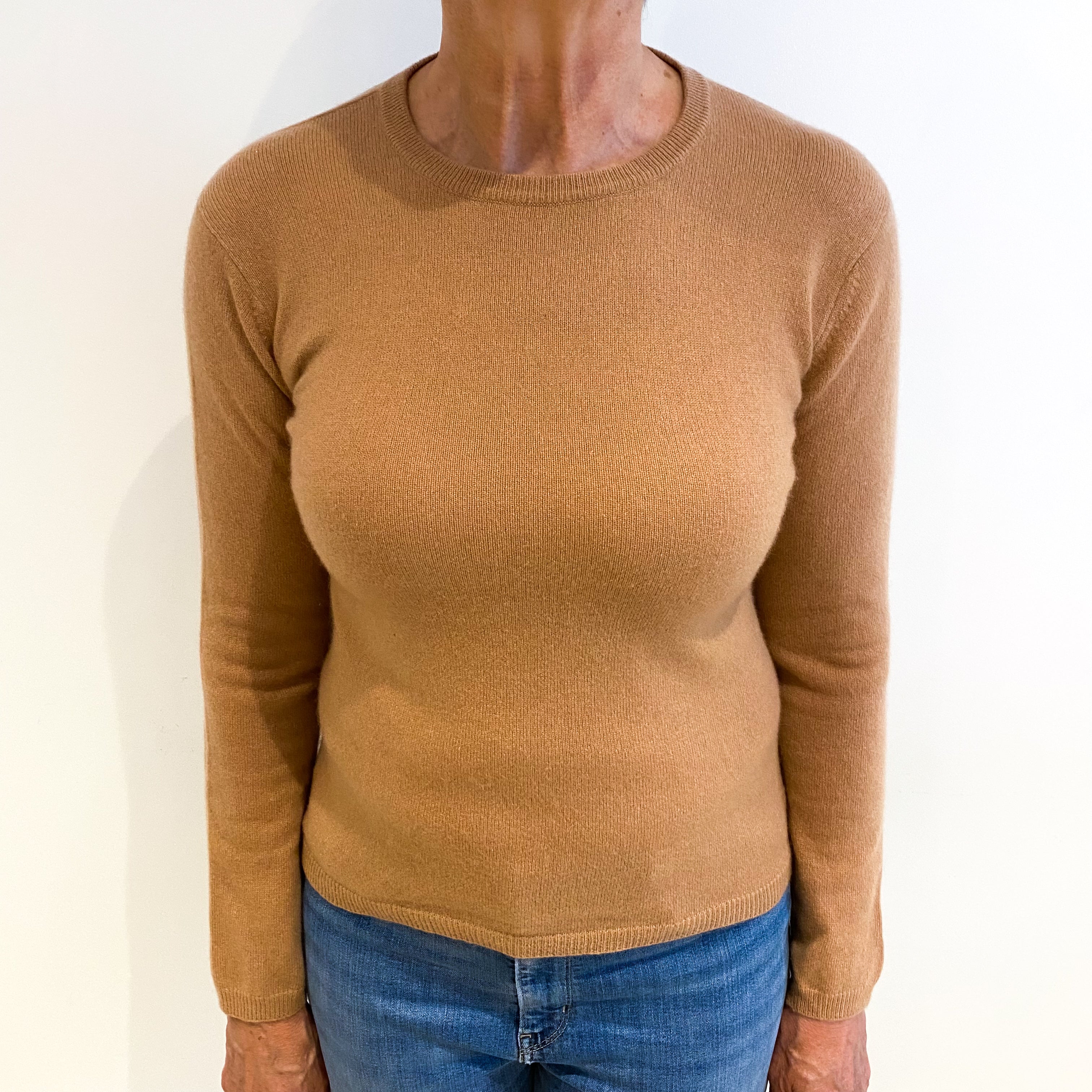 Toffee Brown Cashmere Crew Neck Jumper Medium