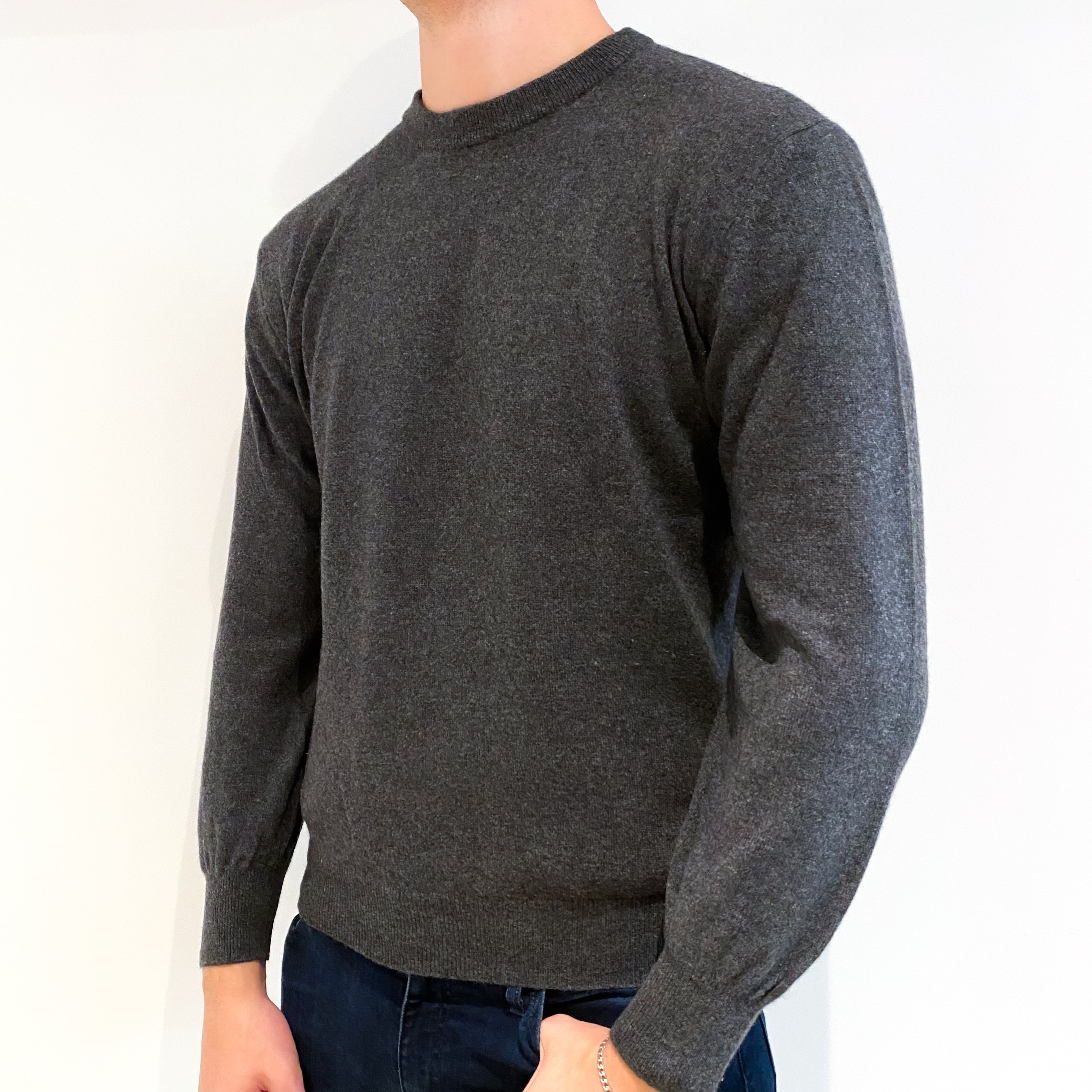 Men's Slate Grey Cashmere Crew Neck Jumper Extra Large