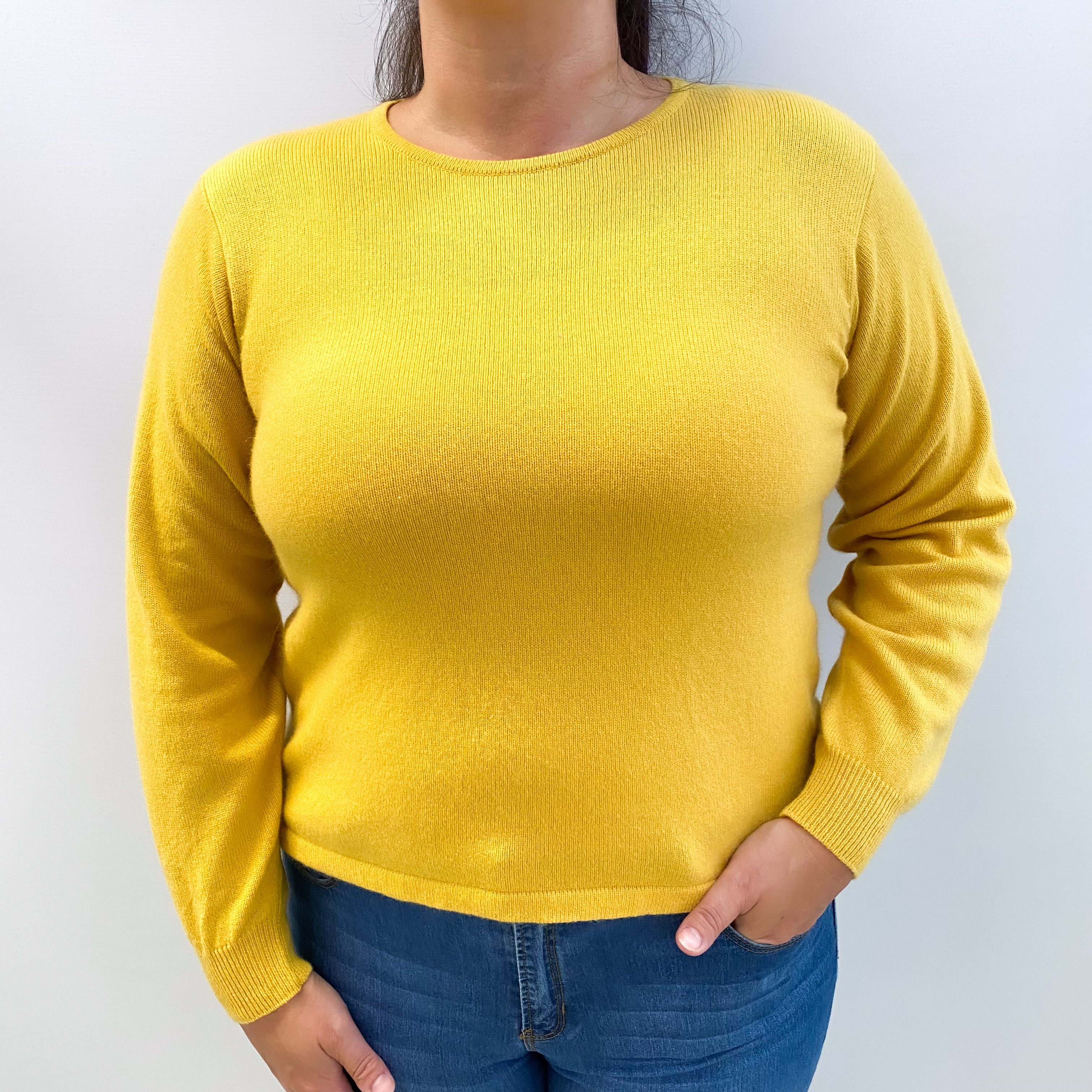 Sunflower Yellow Cashmere Crew Neck Jumper Large