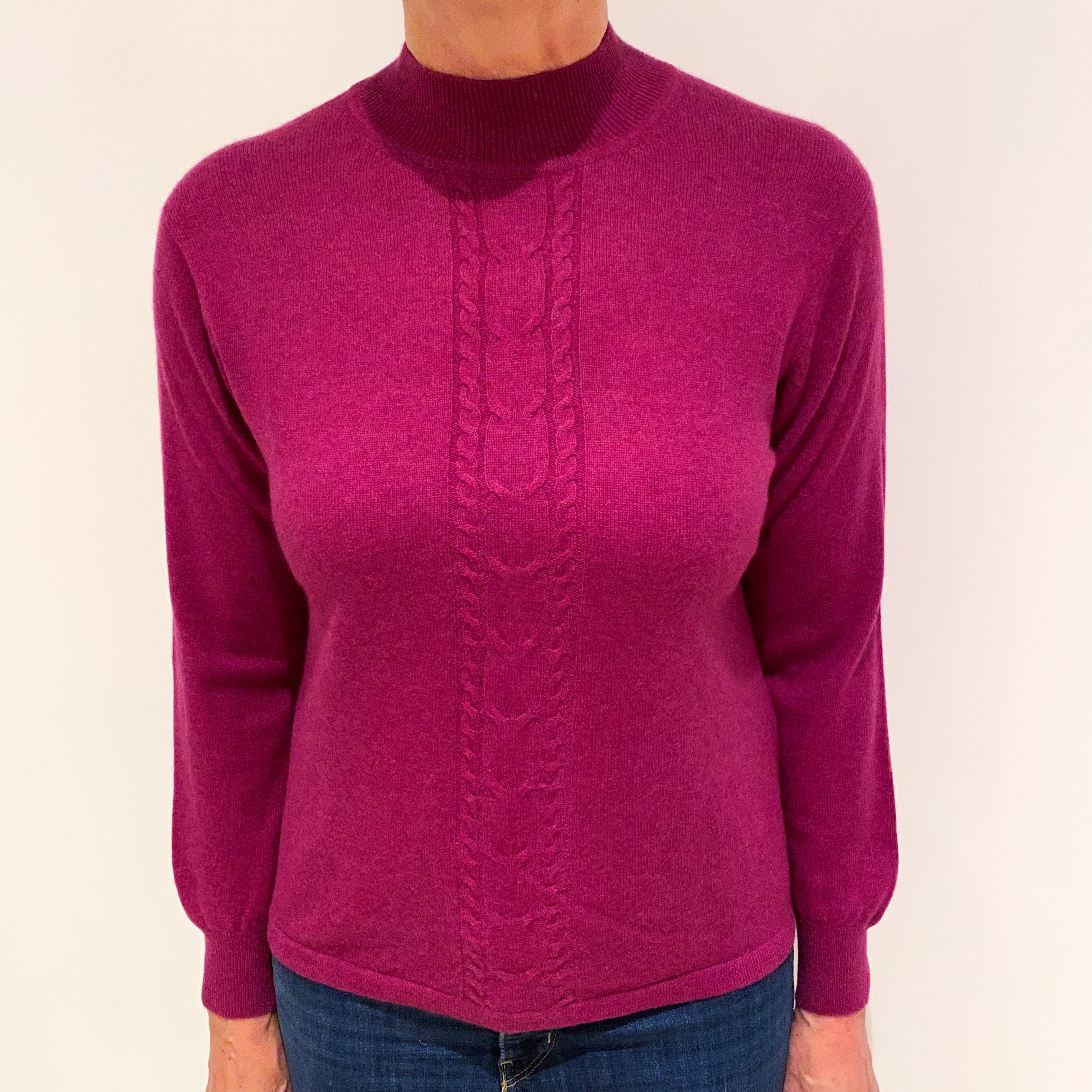 Rasberry Pink Cashmere Polo Neck Jumper Medium