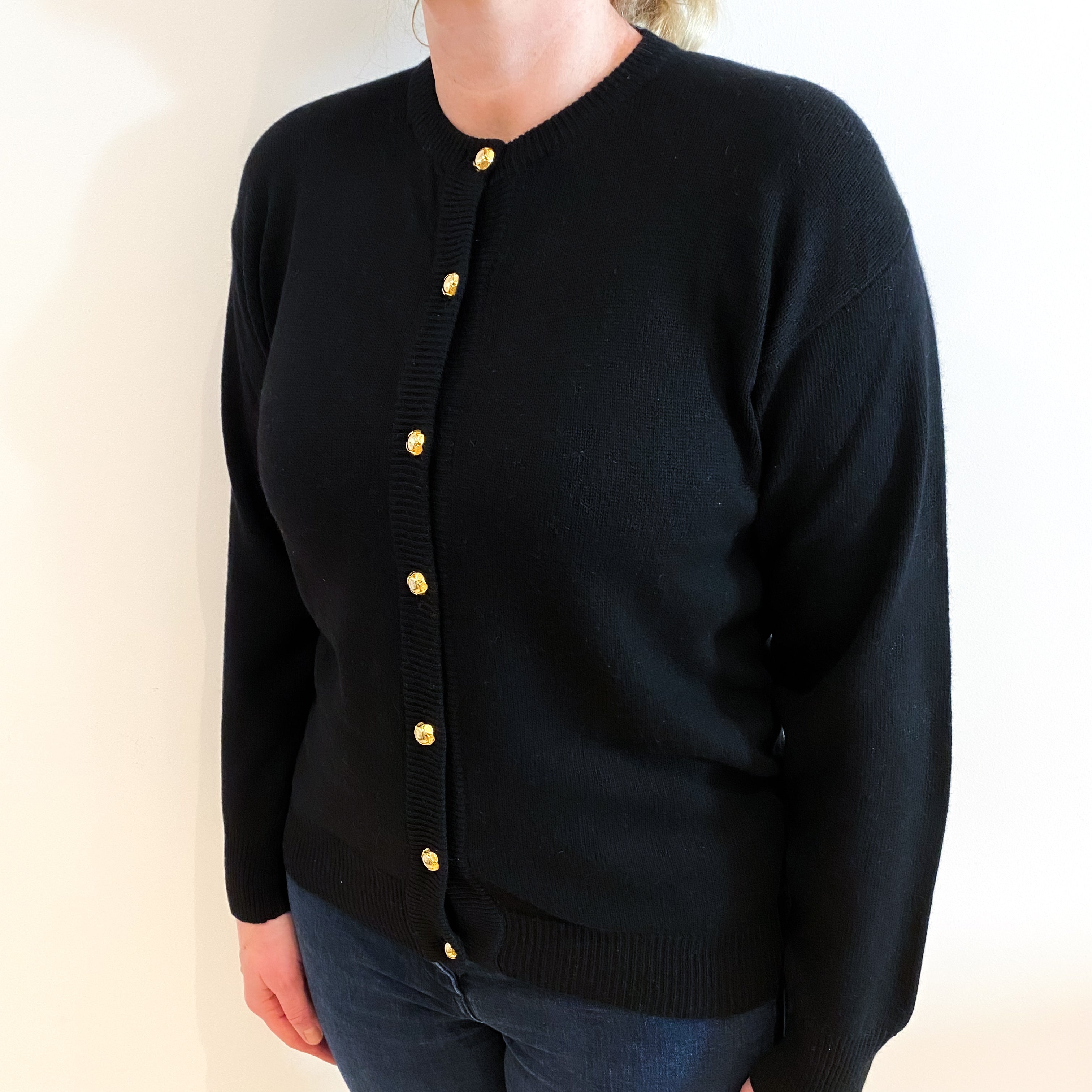 Black Cashmere Crew Neck Cardigan Large