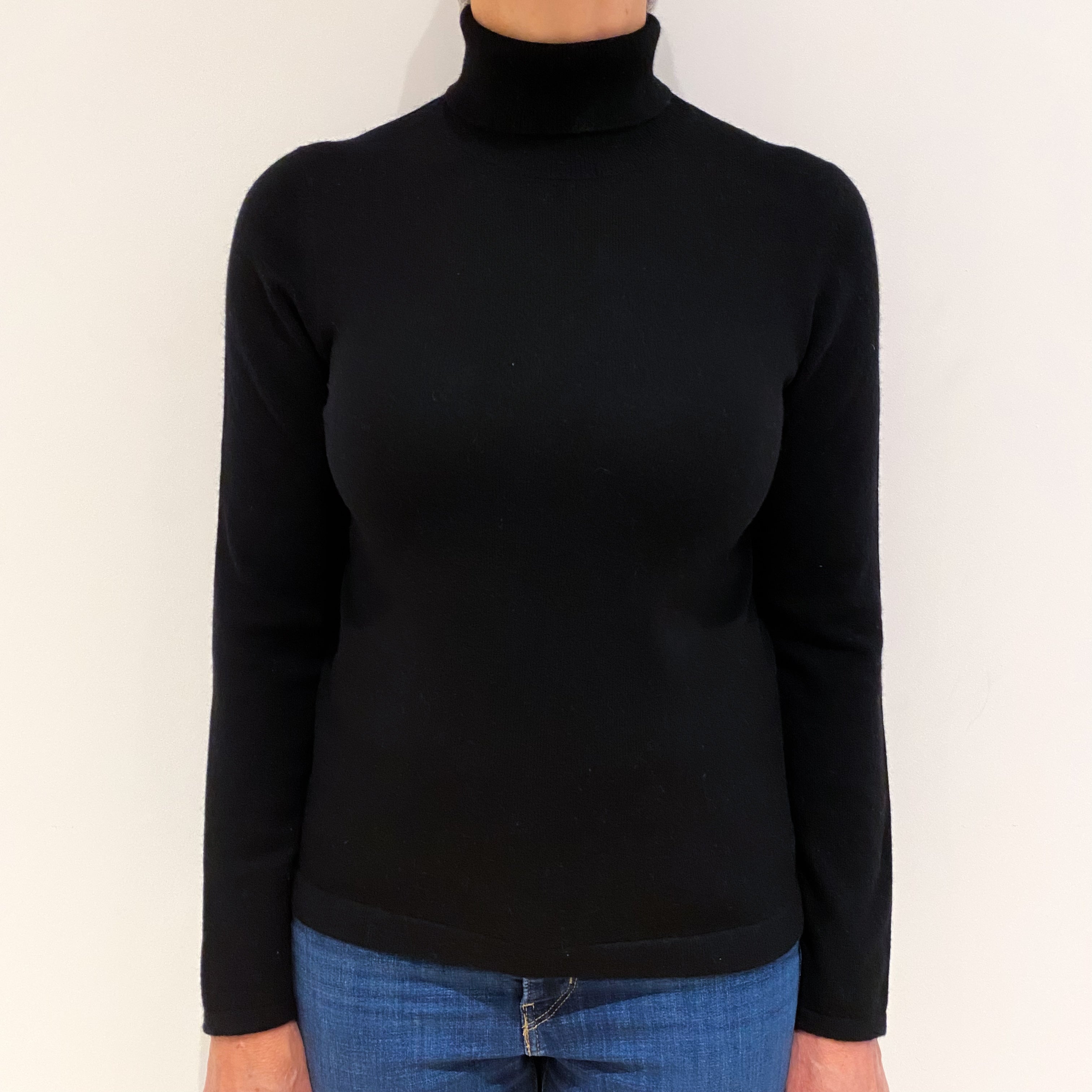 Black Cashmere Polo Neck Jumper Medium
