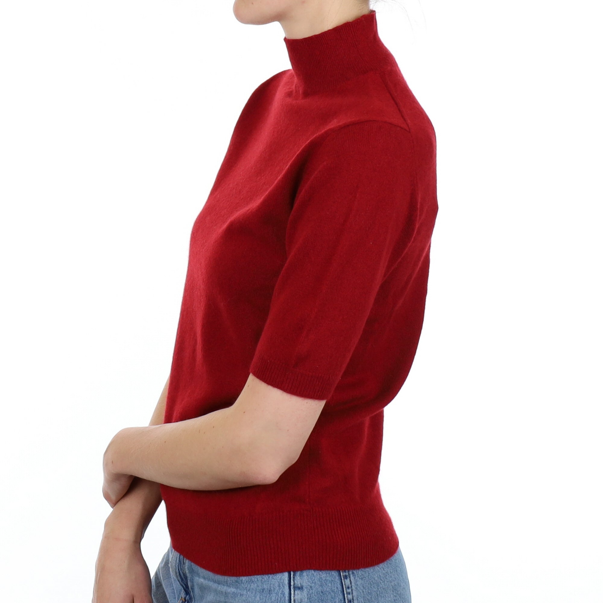 Phoenix Red Cashmere Short Sleeve Turtle Neck Jumper Small
