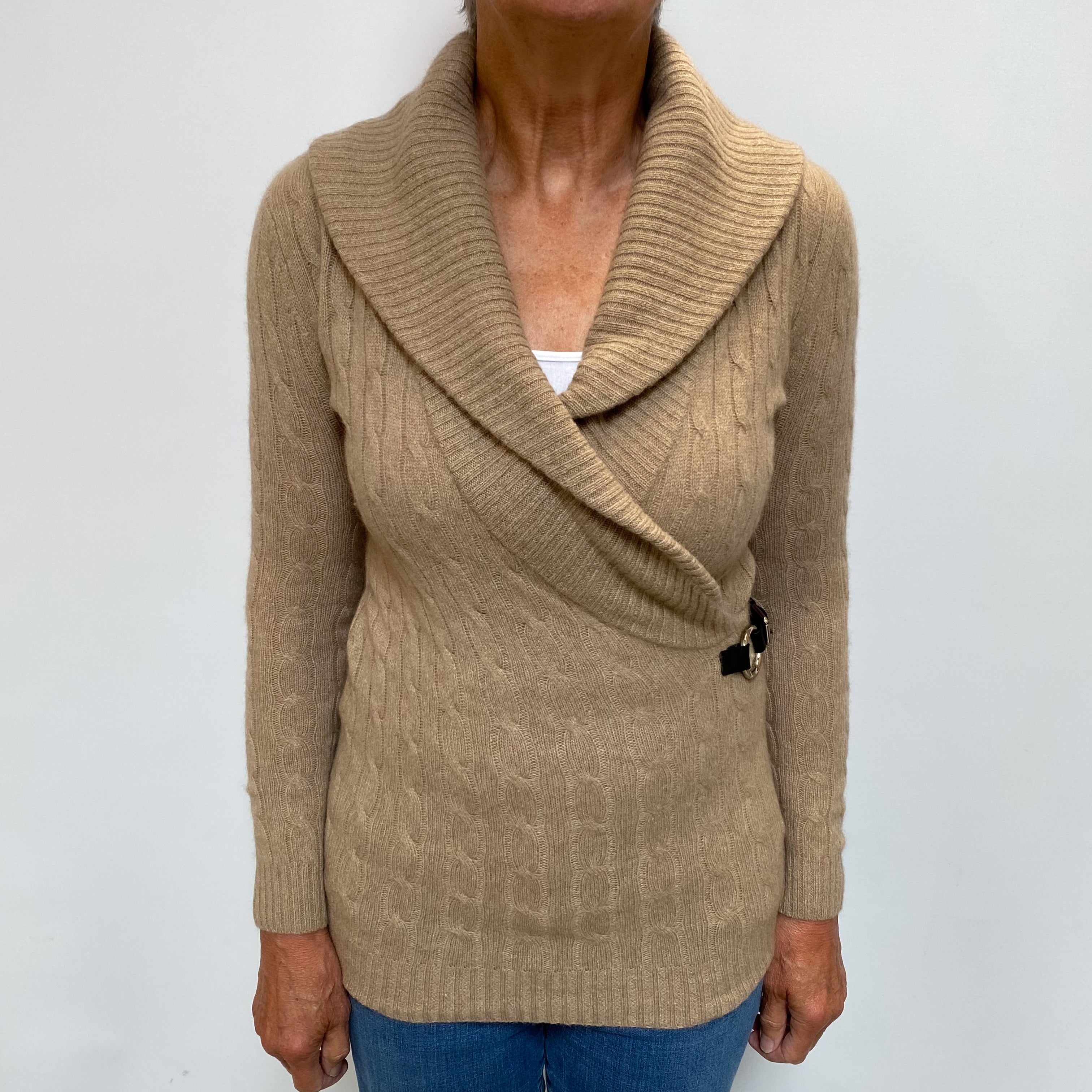 Ralph Lauren Caramel Brown Cashmere Collared V Neck Cardigan Medium