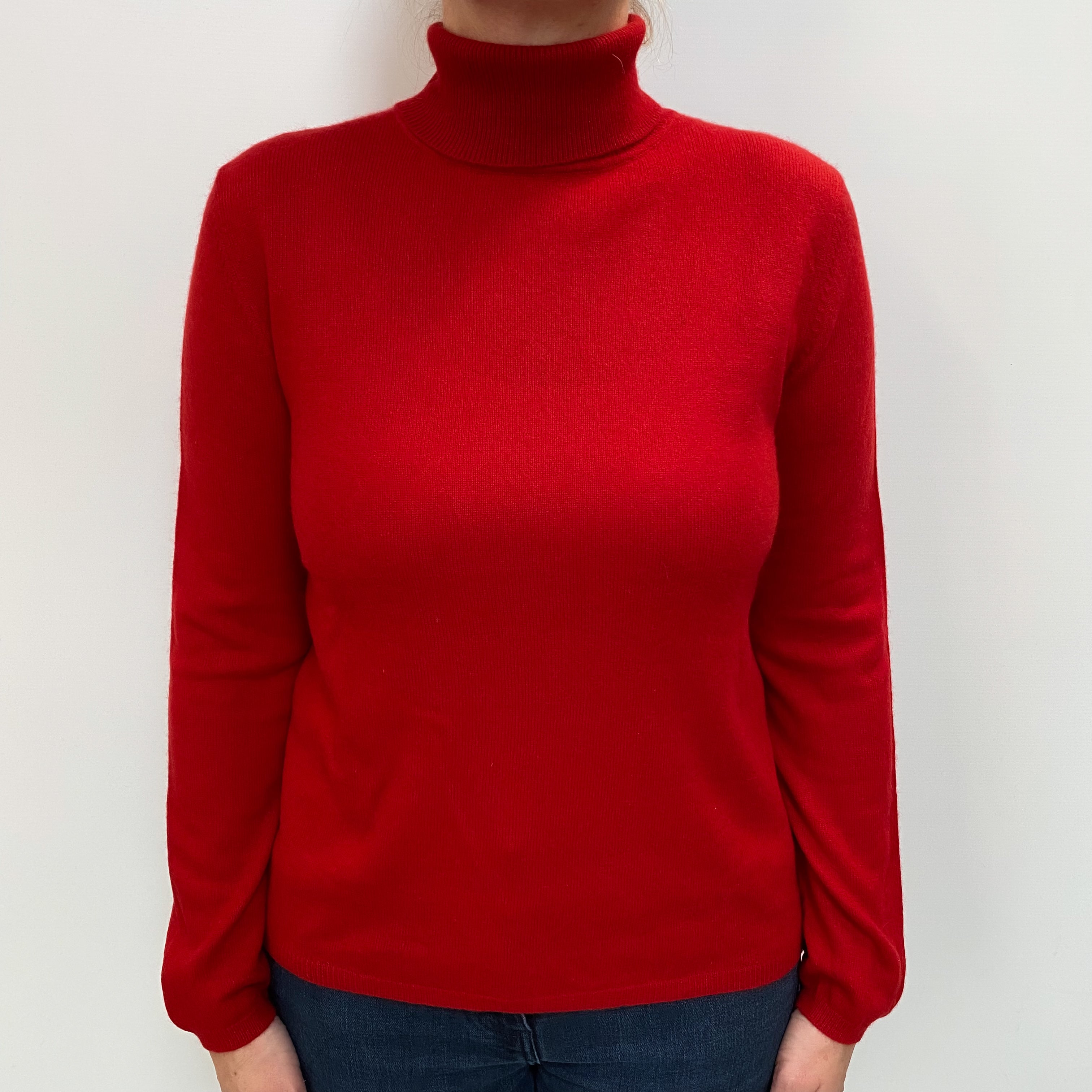 Scarlet Red Cashmere Polo Neck Jumper Large