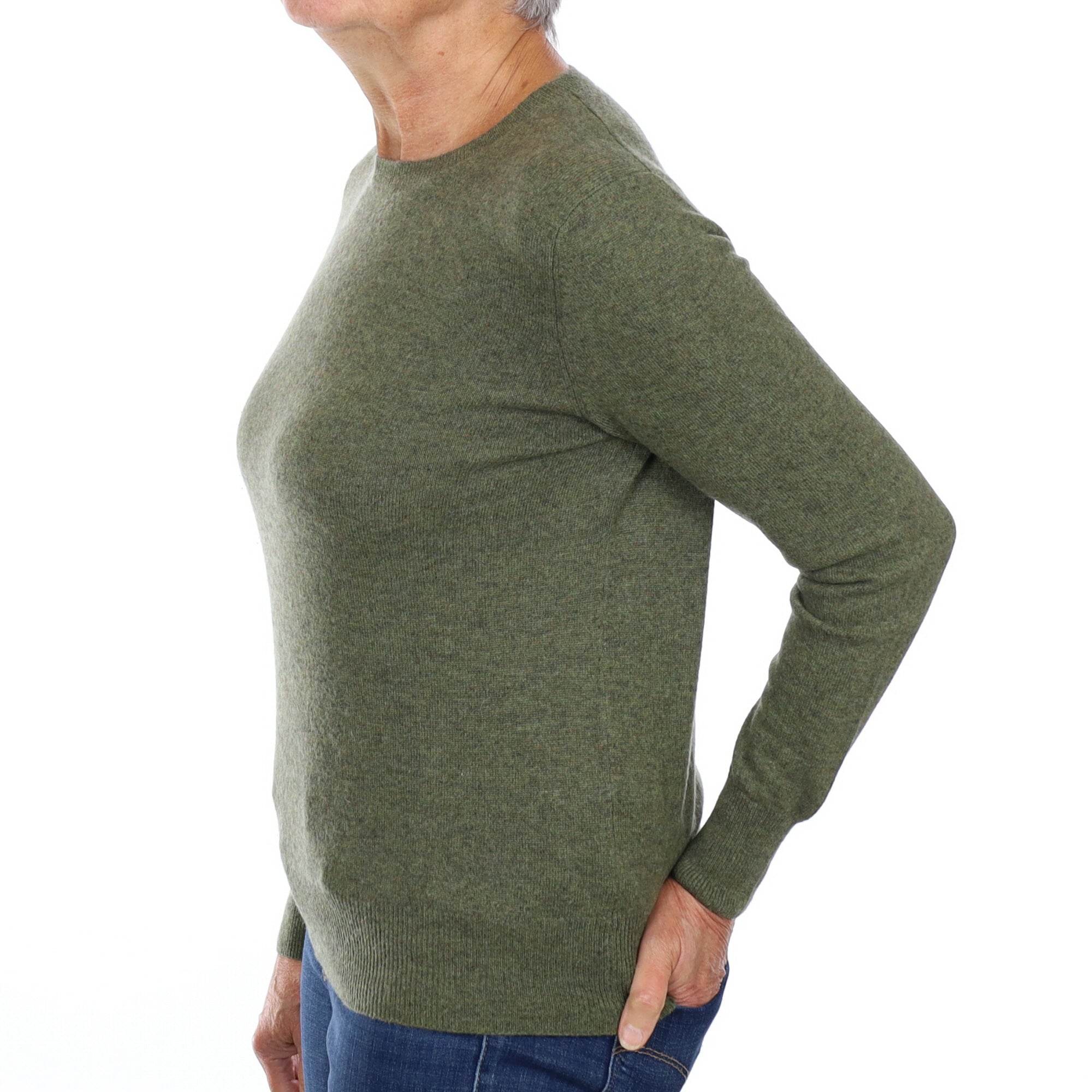 Moss Green Cashmere Crew Neck Jumper Medium