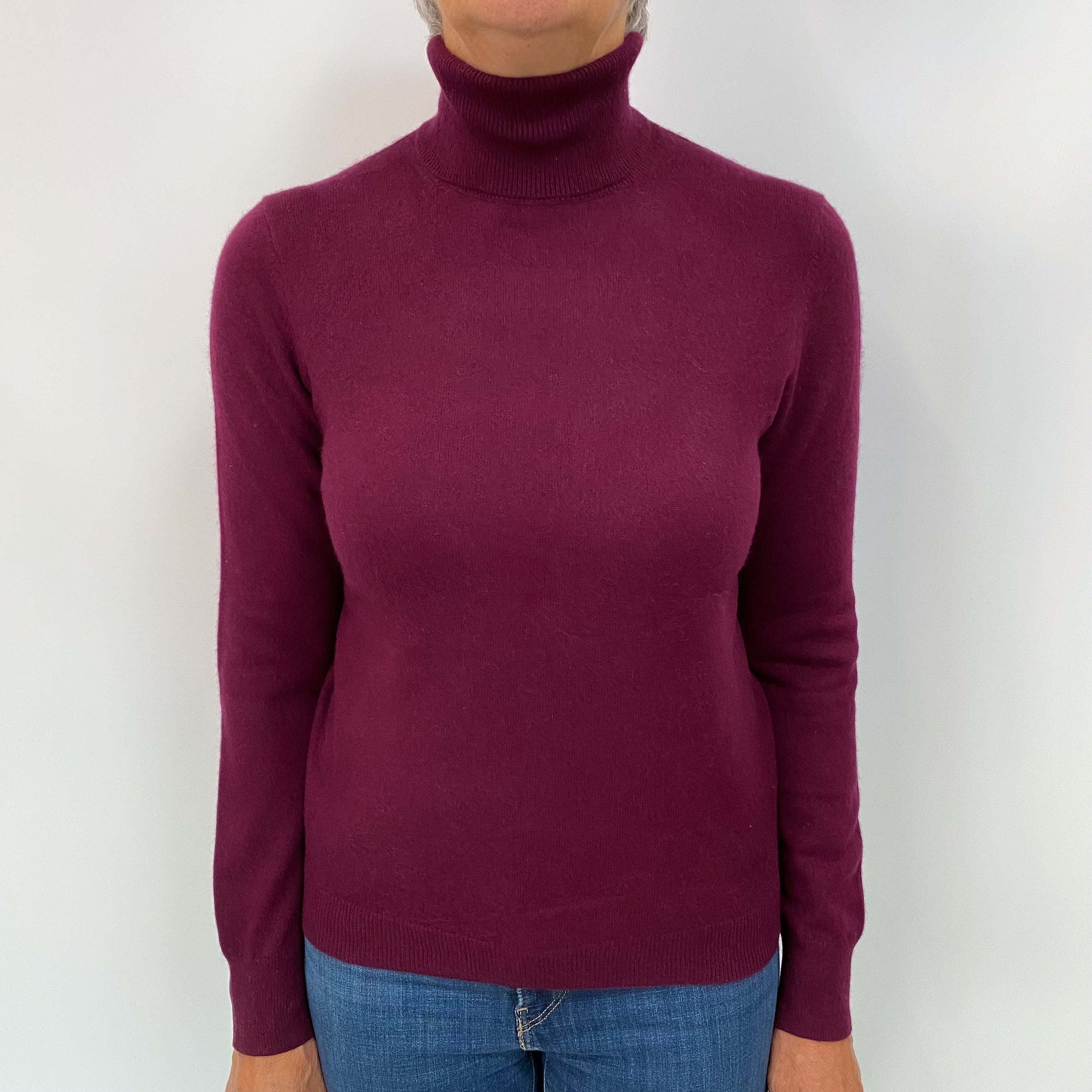 Aubergine Purple Cashmere Polo Neck Jumper Medium