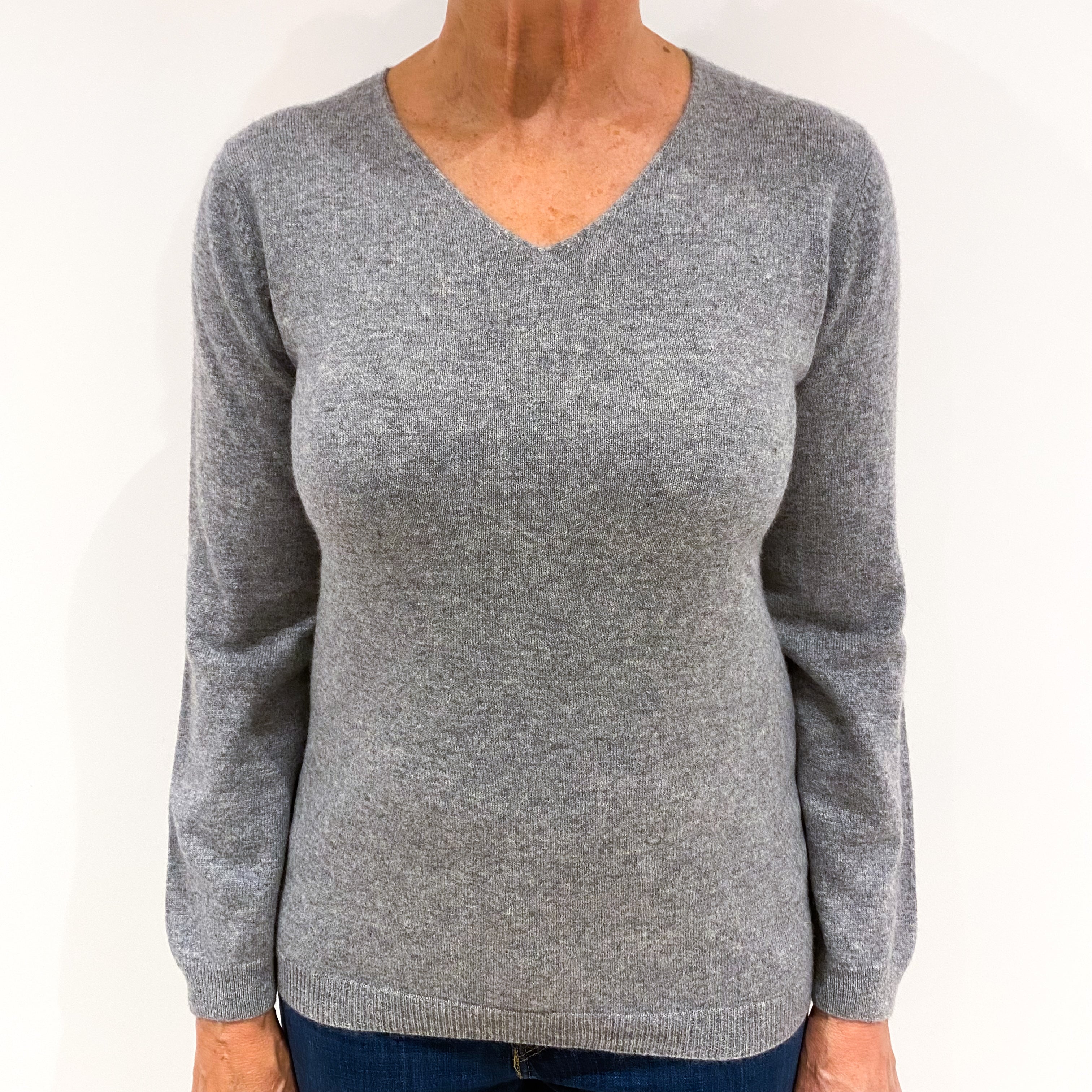 Smoke Grey Cashmere V-Neck Jumper Medium