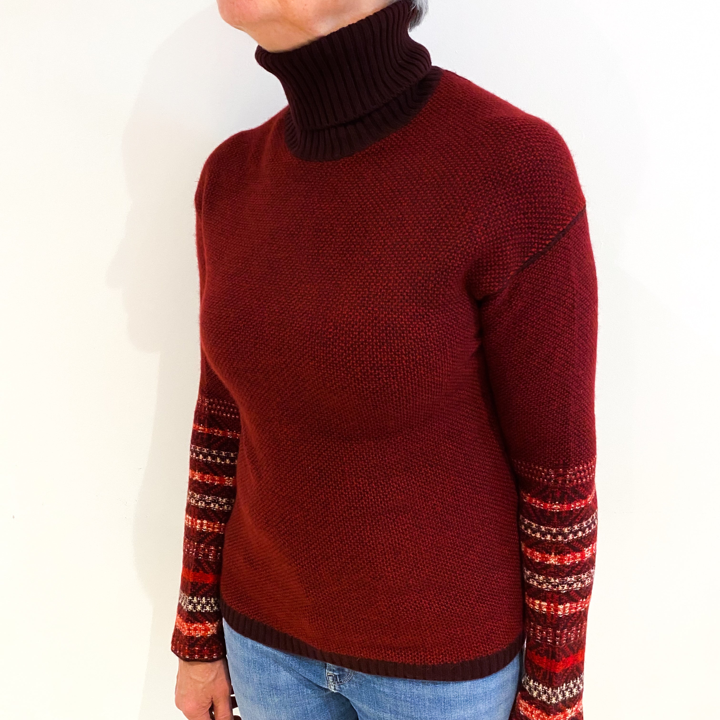 Loro Piana Burgundy And Purple Cashmere Polo Neck Jumper Medium