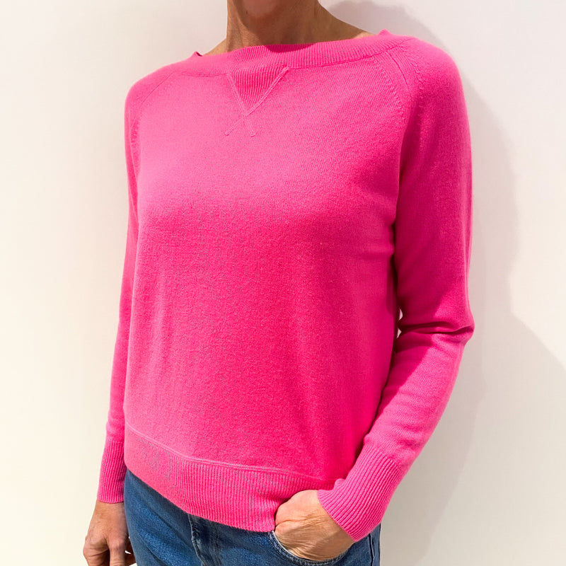 Neon Pink Sweatshirt Style Cashmere Crew Neck Jumper Small
