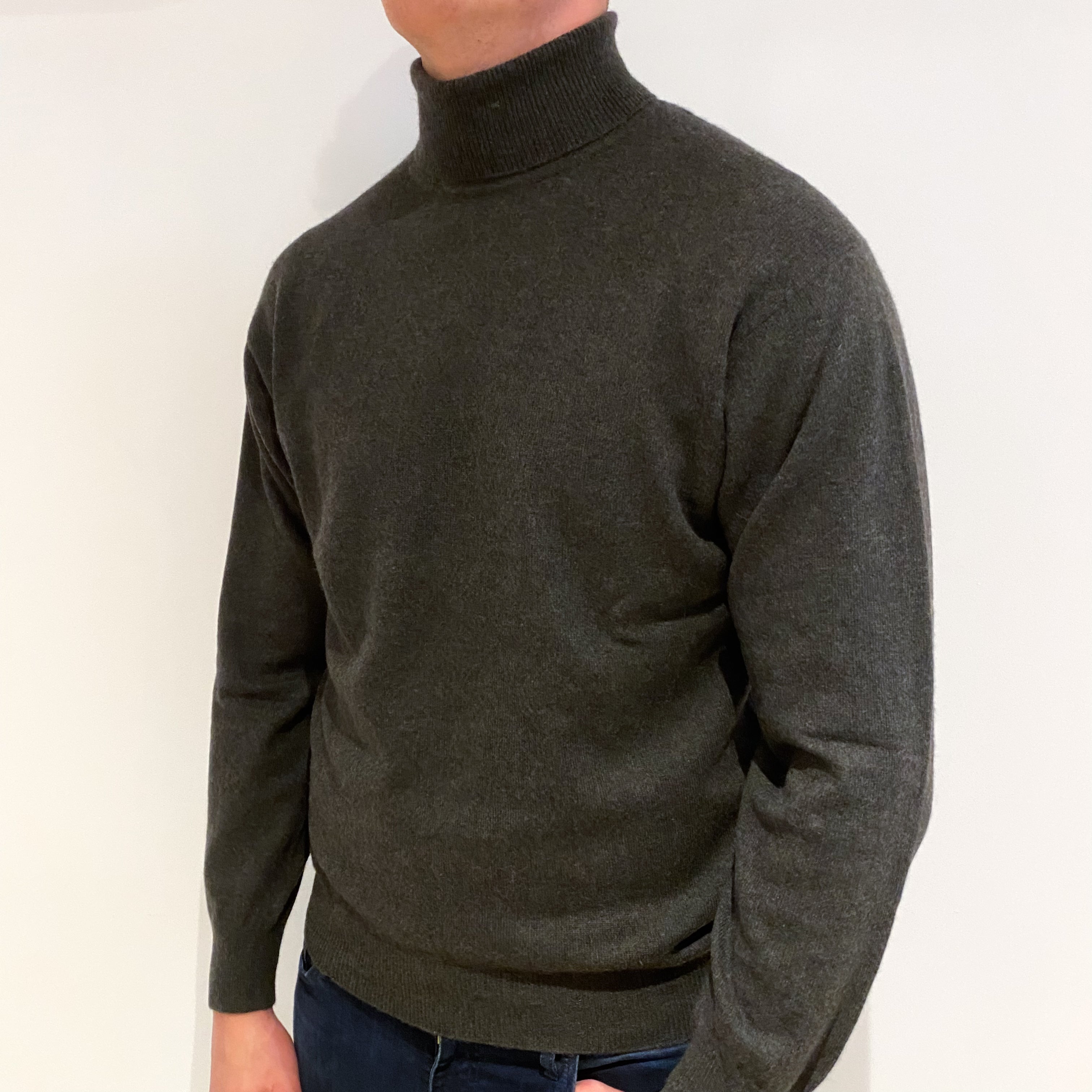 Men's Grey Cashmere Polo Neck Jumper Extra Large