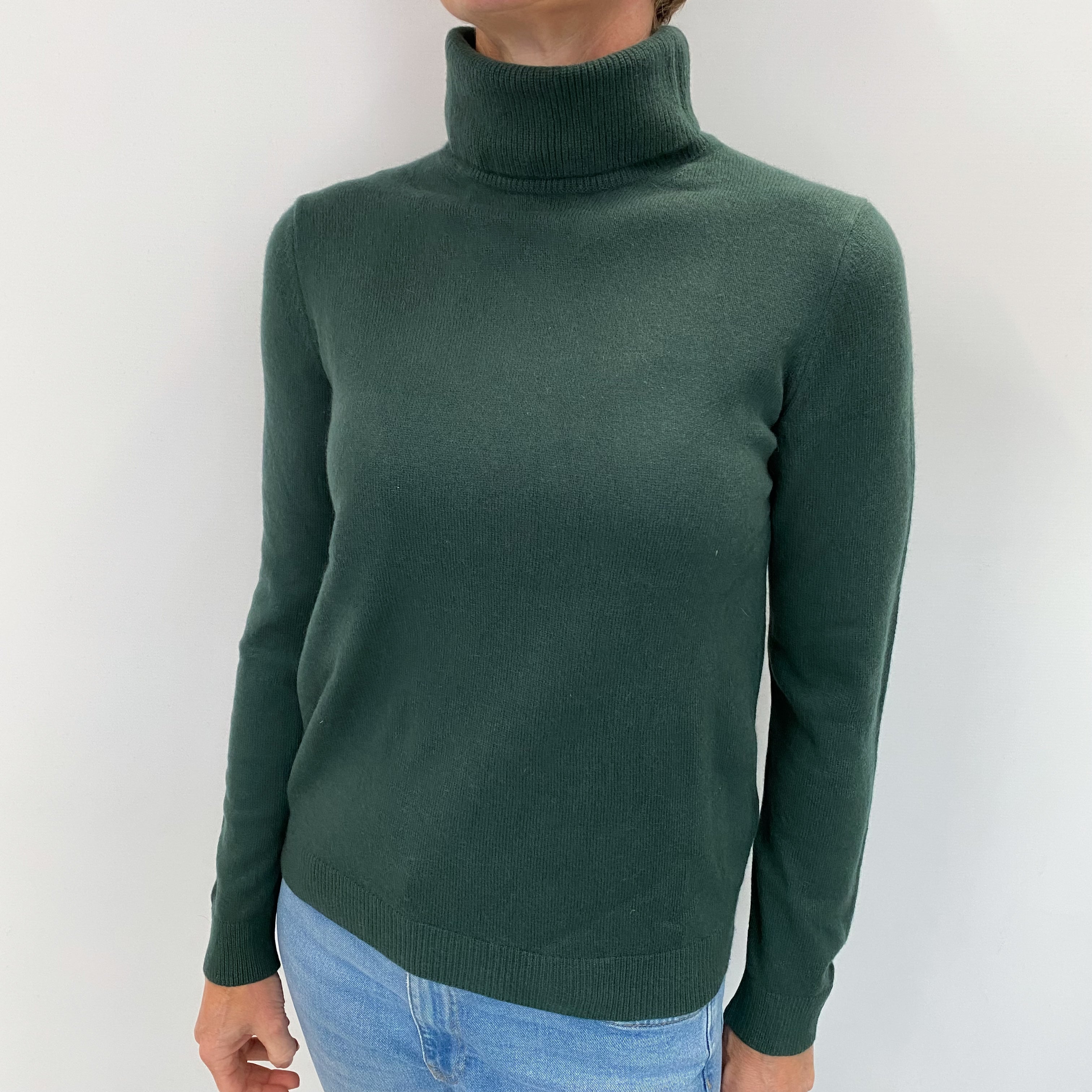 Spruce Green Cashmere Polo Neck Jumper Small