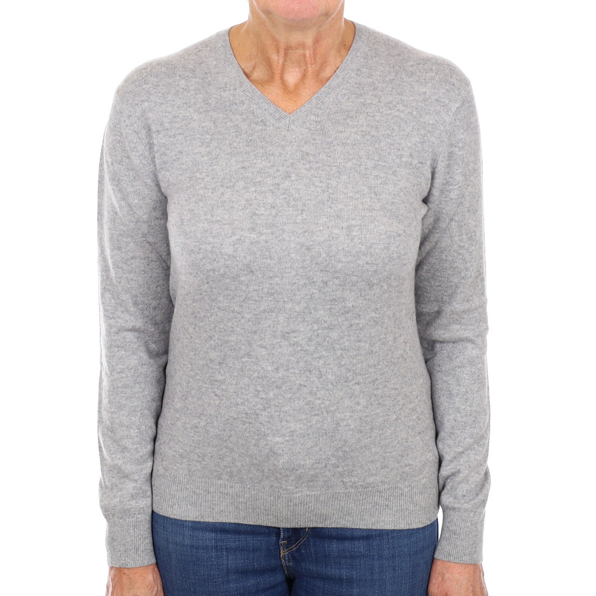 Smoke Grey Cashmere V Neck Jumper Medium