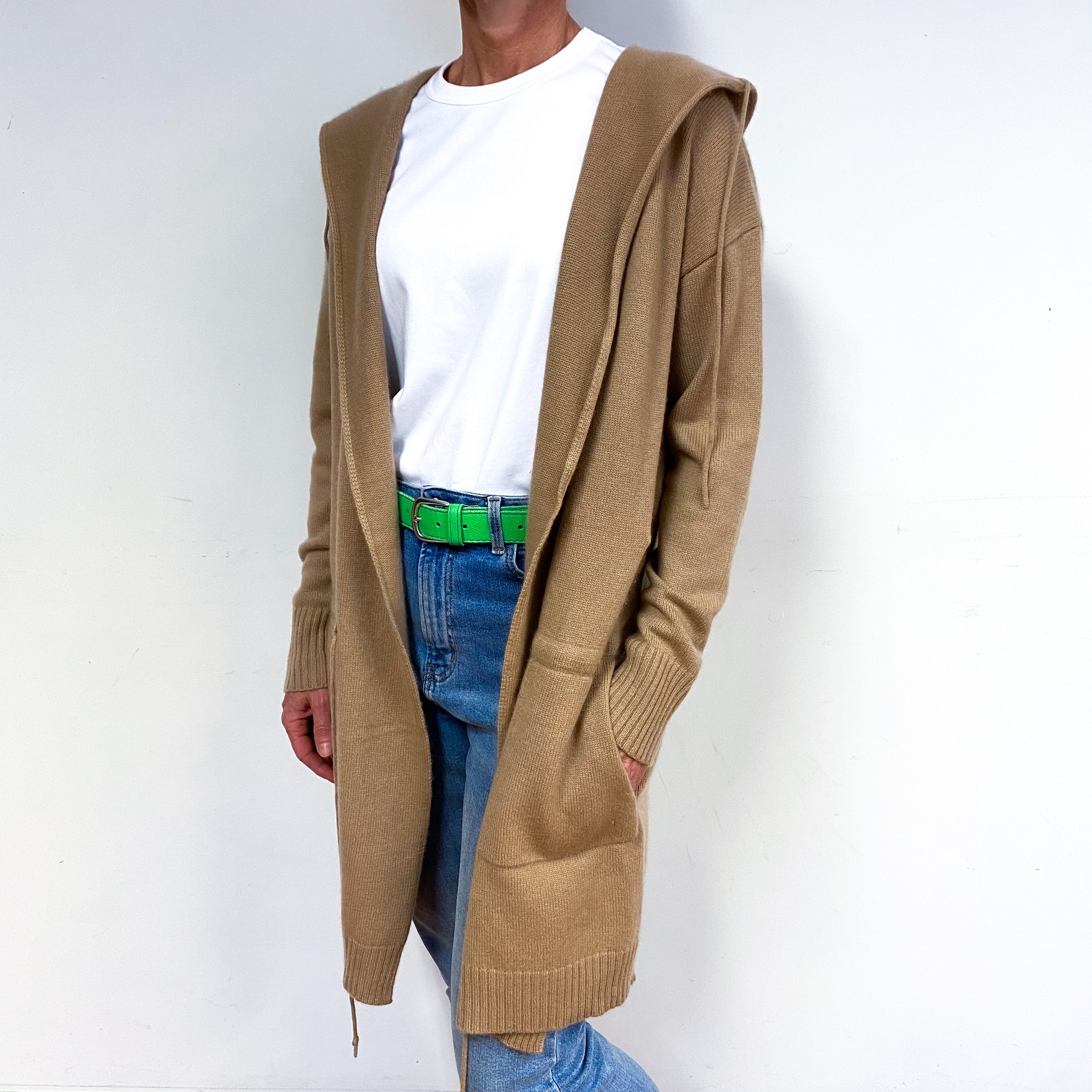 Camel Brown Heavy Knit Cashmere Edge To Edge Cardigan Medium