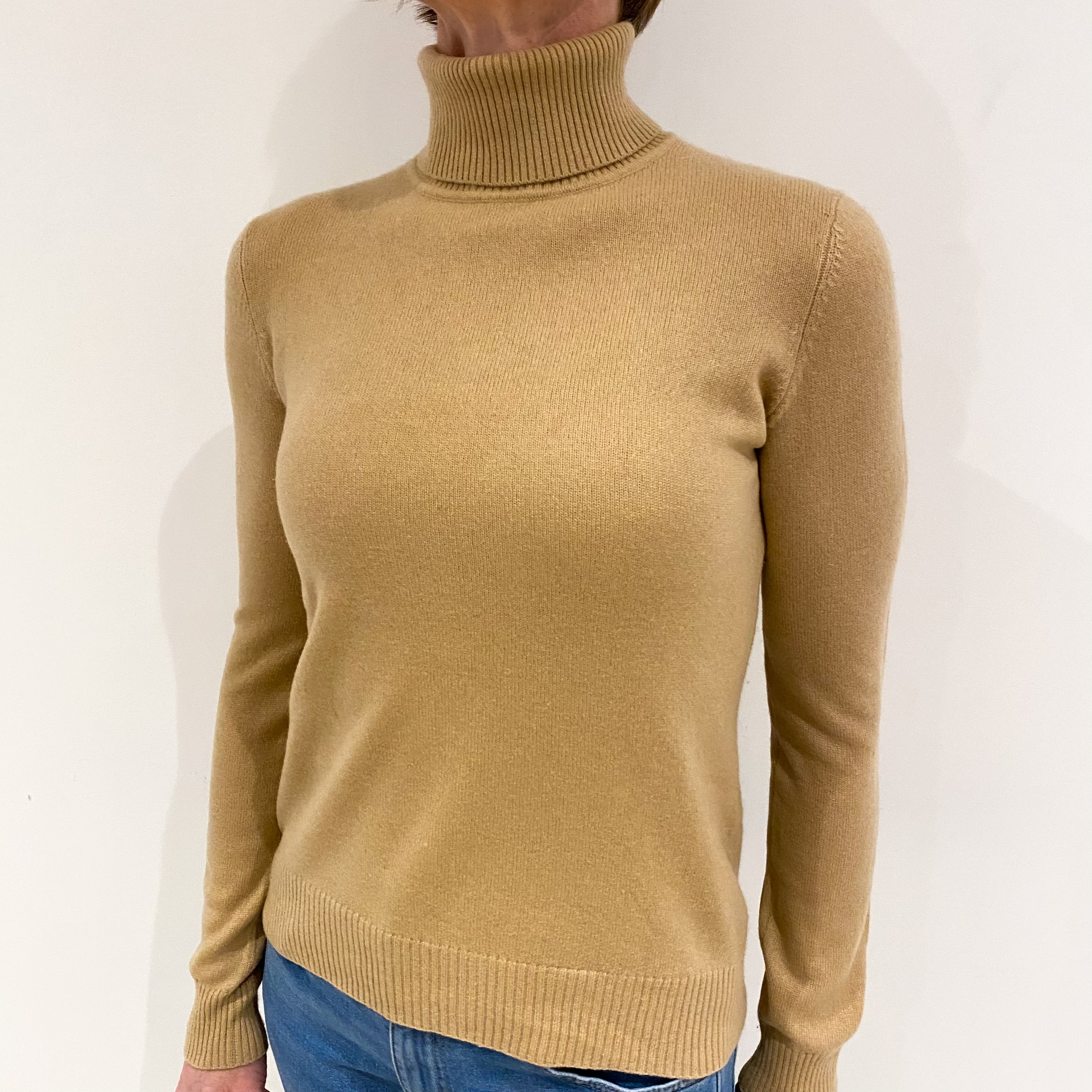 Caramel Brown Cashmere Polo Neck Jumper Small