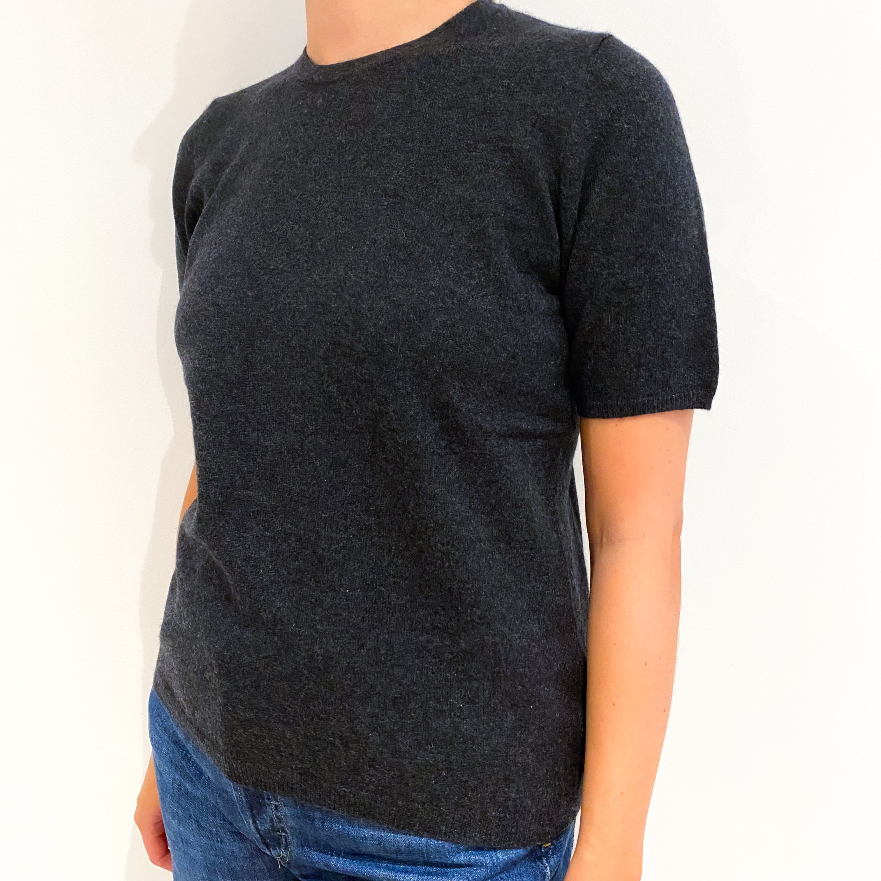 N.Peal Charcoal Grey Short Sleeved Crew Neck Jumper Medium