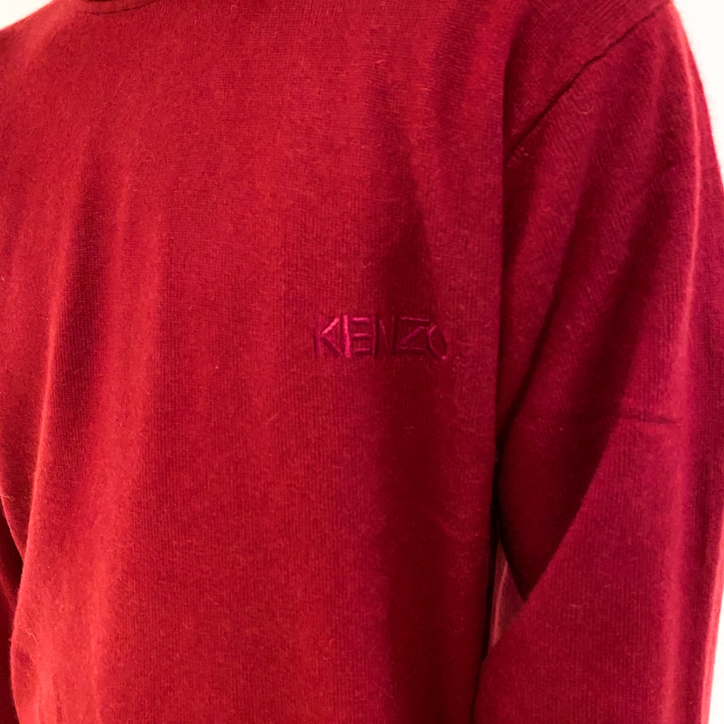 Men's Kenzo Golf Burgundy Red Cashmere Polo Neck Jumper Large