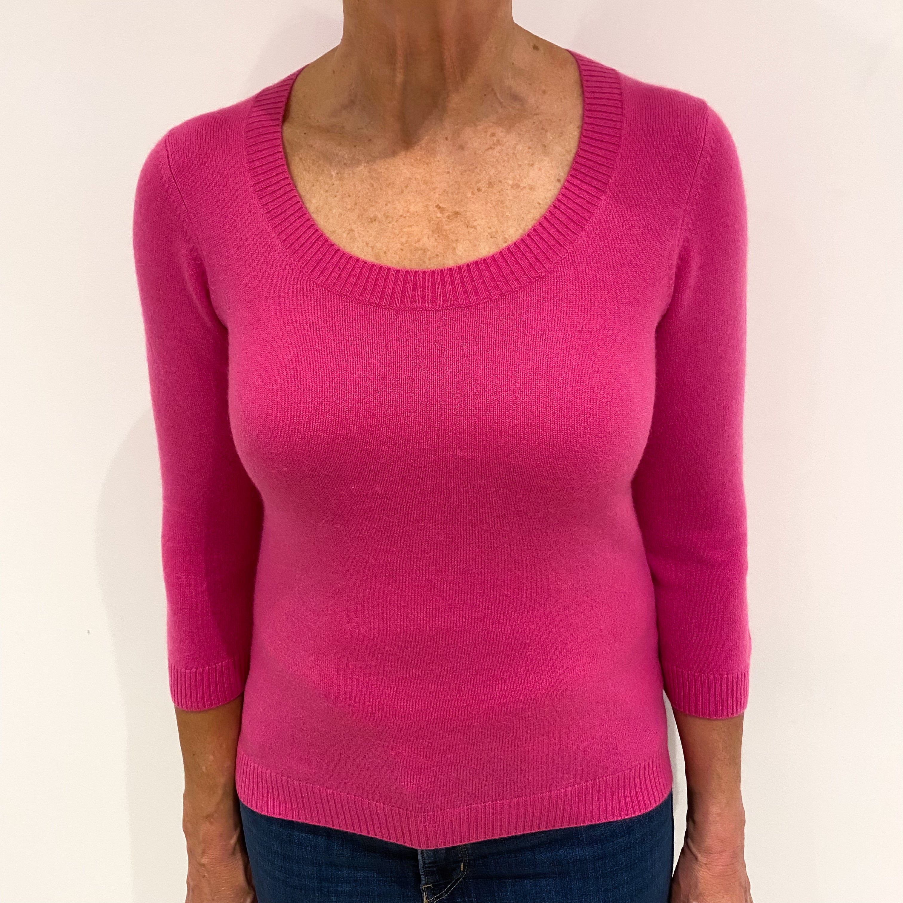 Hot Pink Cashmere Scoop Neck Jumper Medium