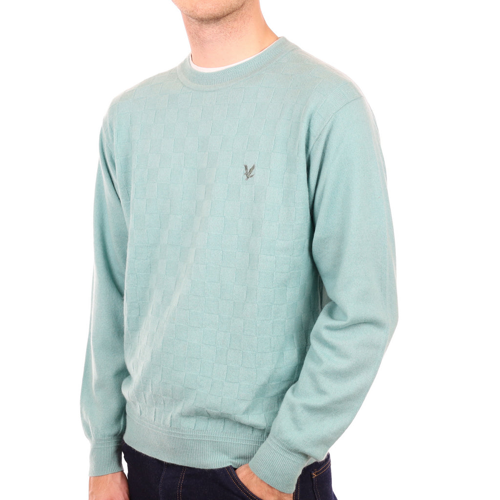 Men's Sea Foam Green Cashmere Textured Crew Neck Jumper Large