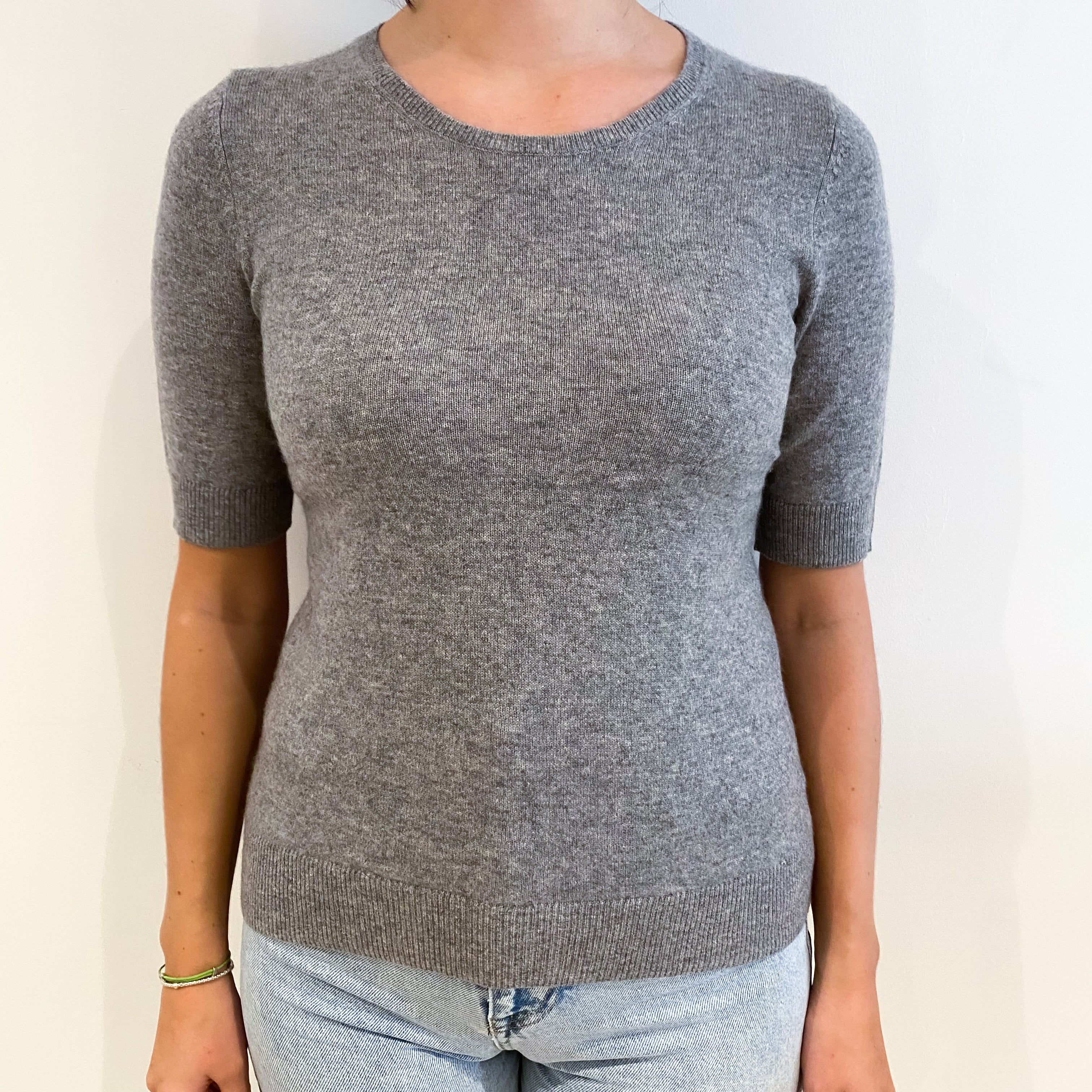 Smoke Grey Cashmere Crew Neck Short Sleeved Jumper Small