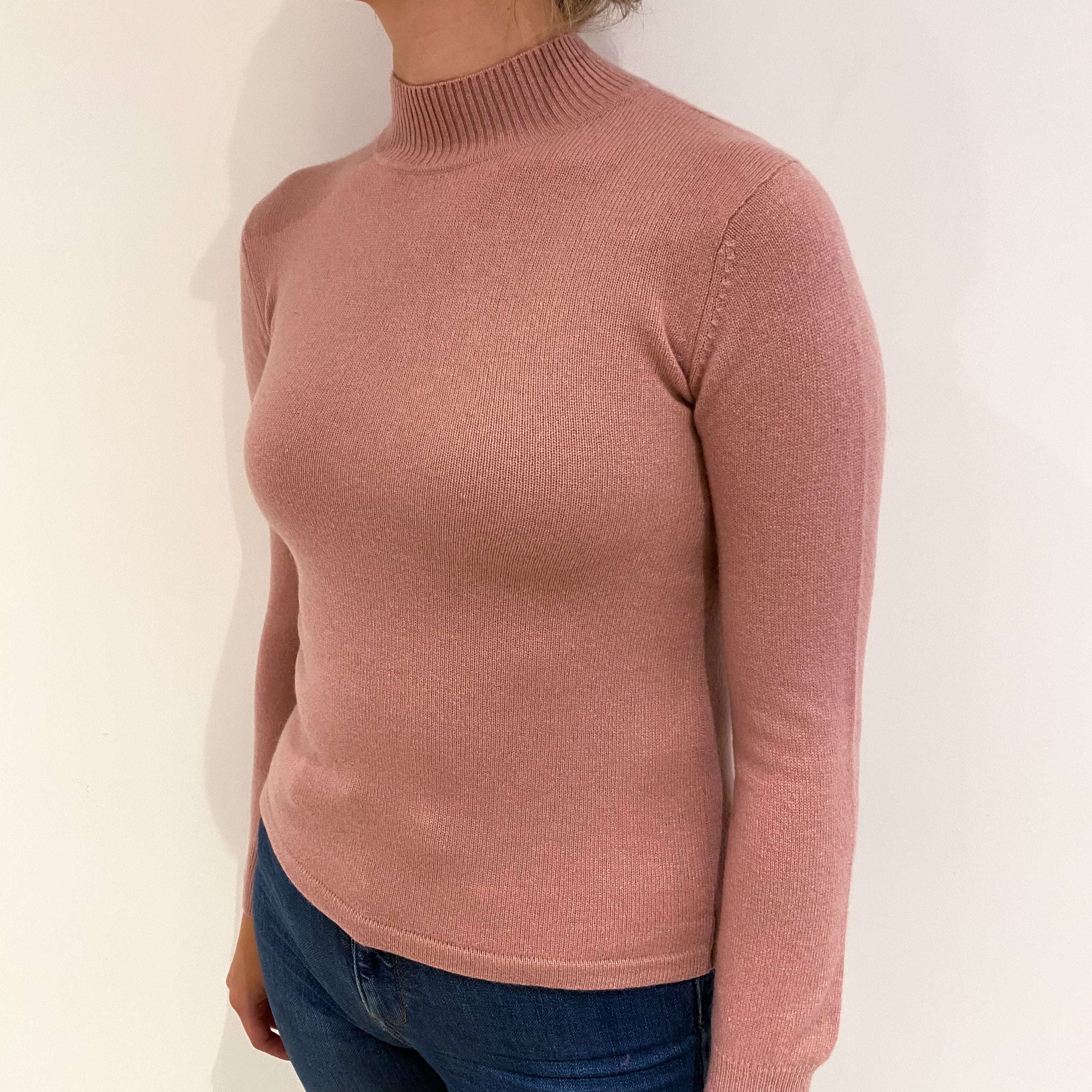 Dusky Pink Cashmere Turtle Neck Jumper Small