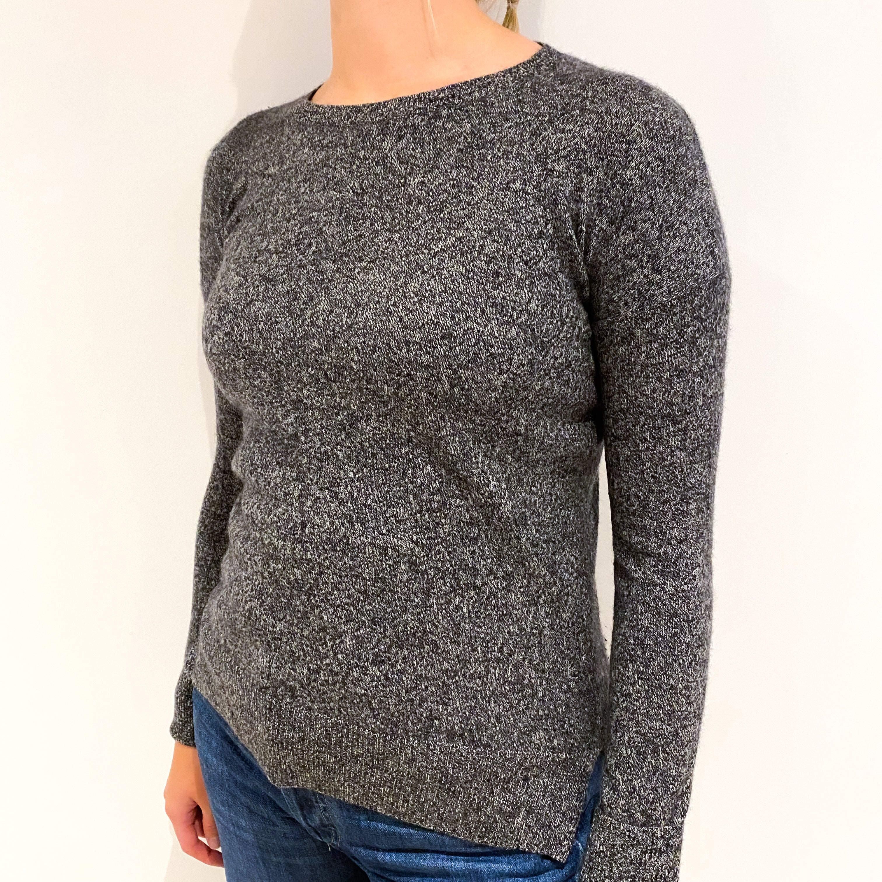 Charcoal Grey Marl Cashmere Crew Neck Jumper Small