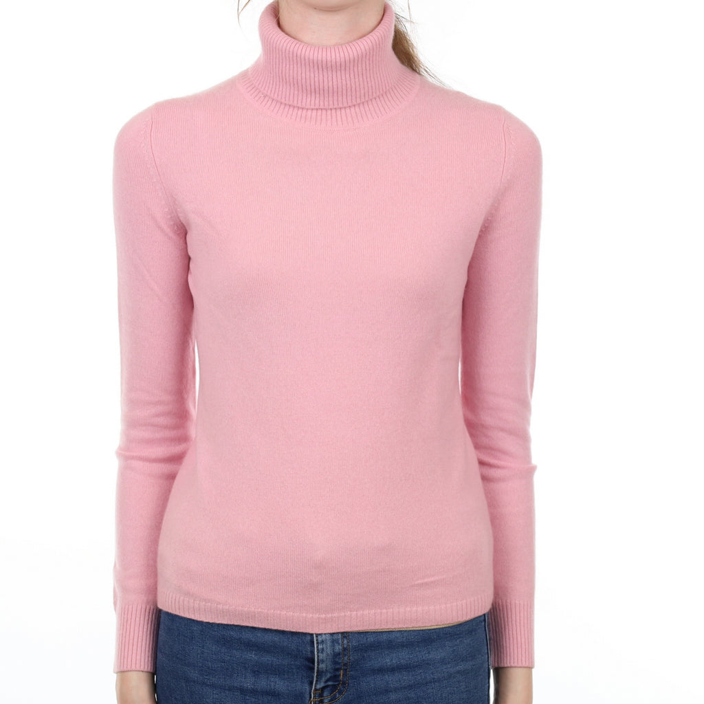 Blush Pink Cashmere Polo Neck Jumper Extra Small