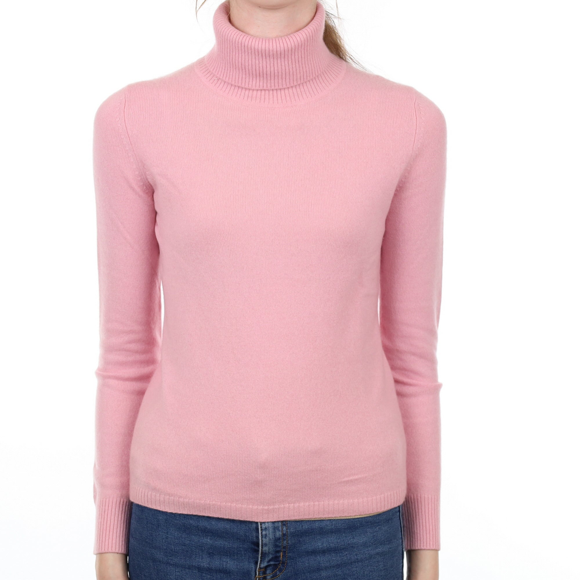 Blush Pink Cashmere Polo Neck Jumper Extra Small