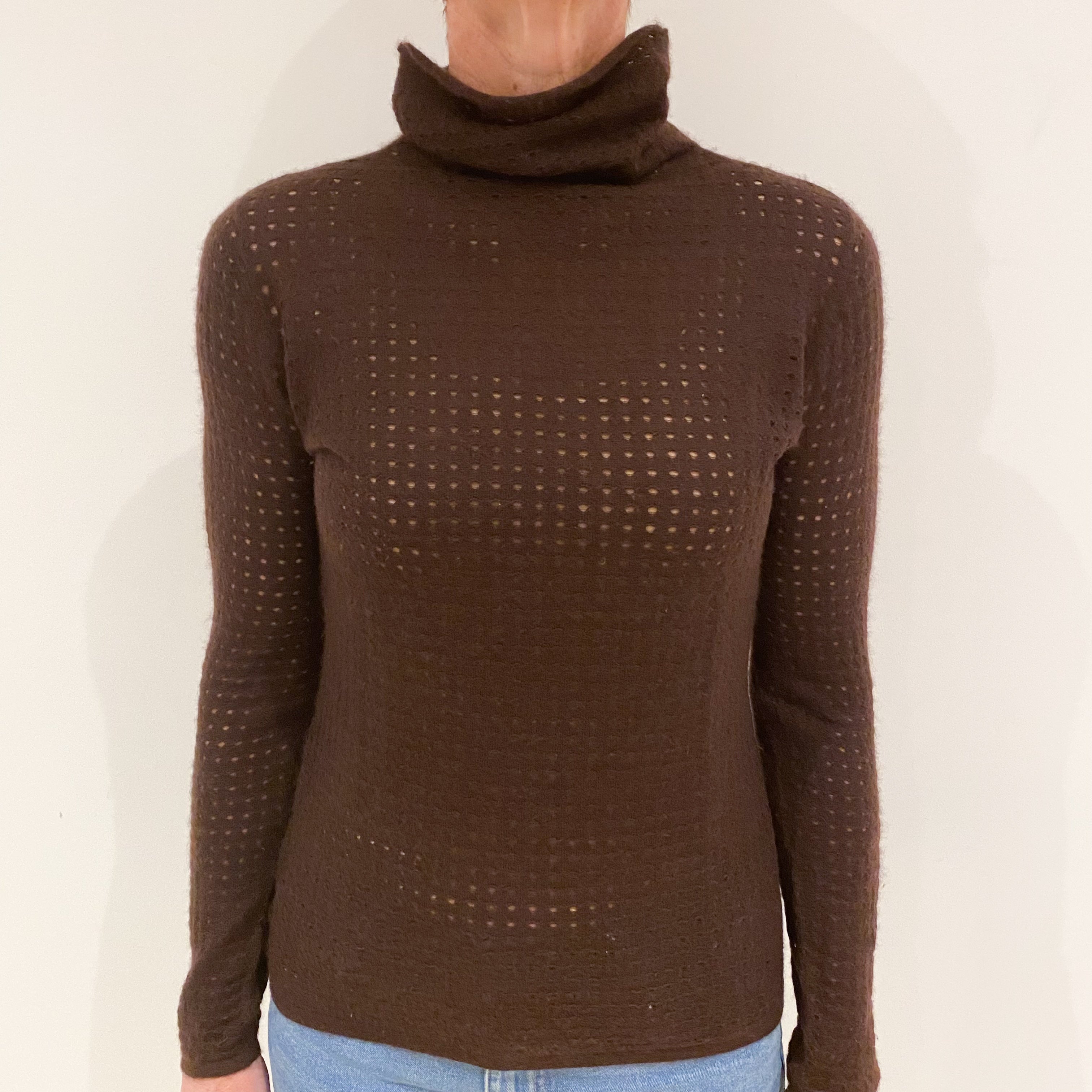 Chocolate Brown Cashmere Funnel Neck Jumper Small