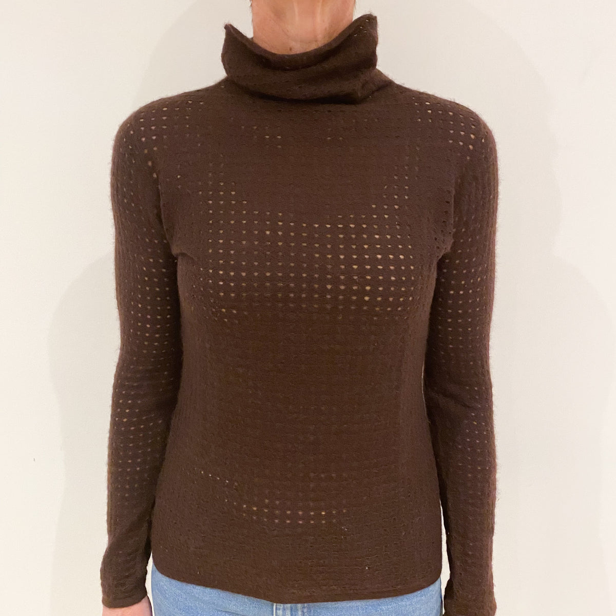 Chocolate Brown Cashmere Funnel Neck Jumper Small