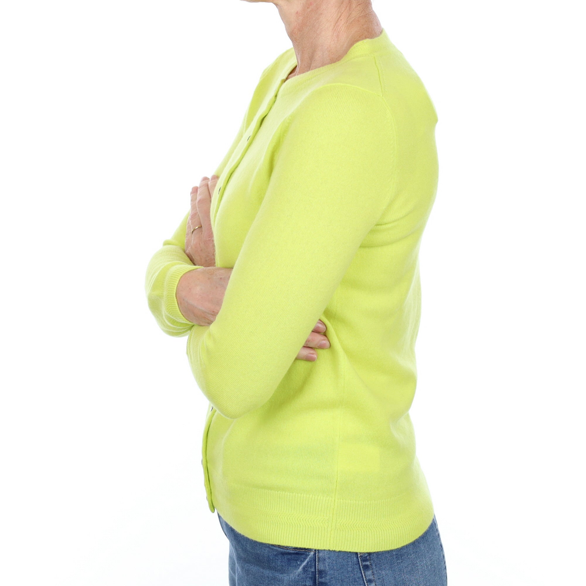 Neon yellow Cashmere Crew Neck Cardigan Small