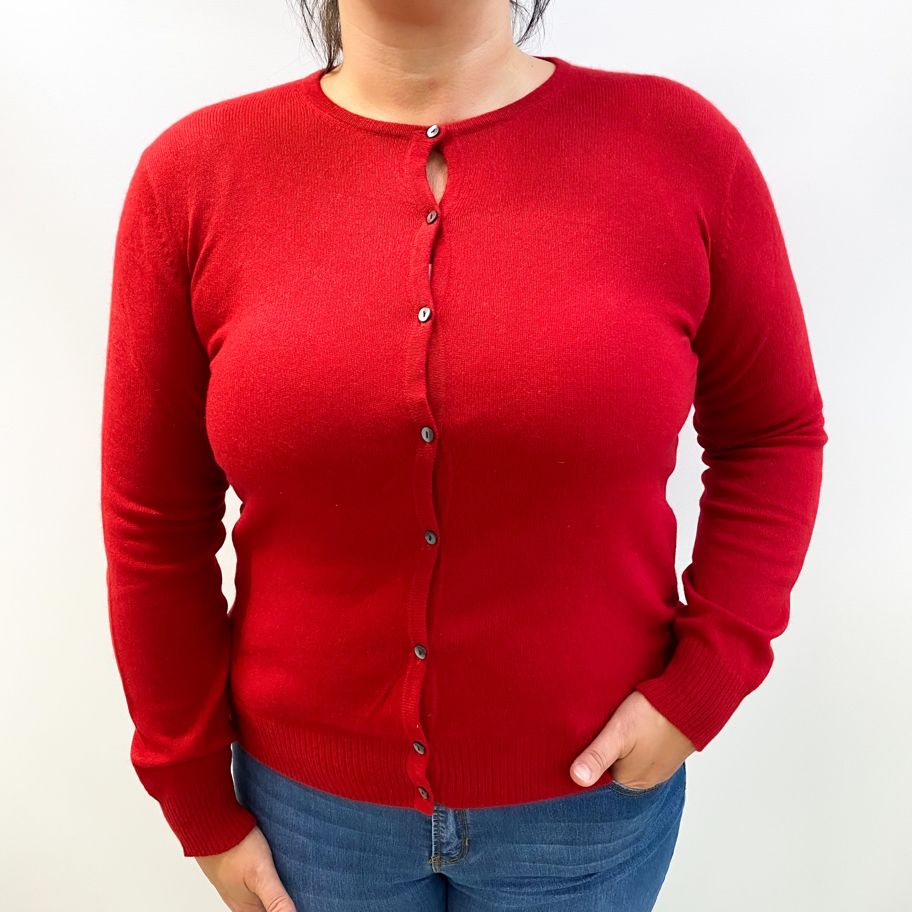 Post Box Red Cashmere Crew Cardigan Large