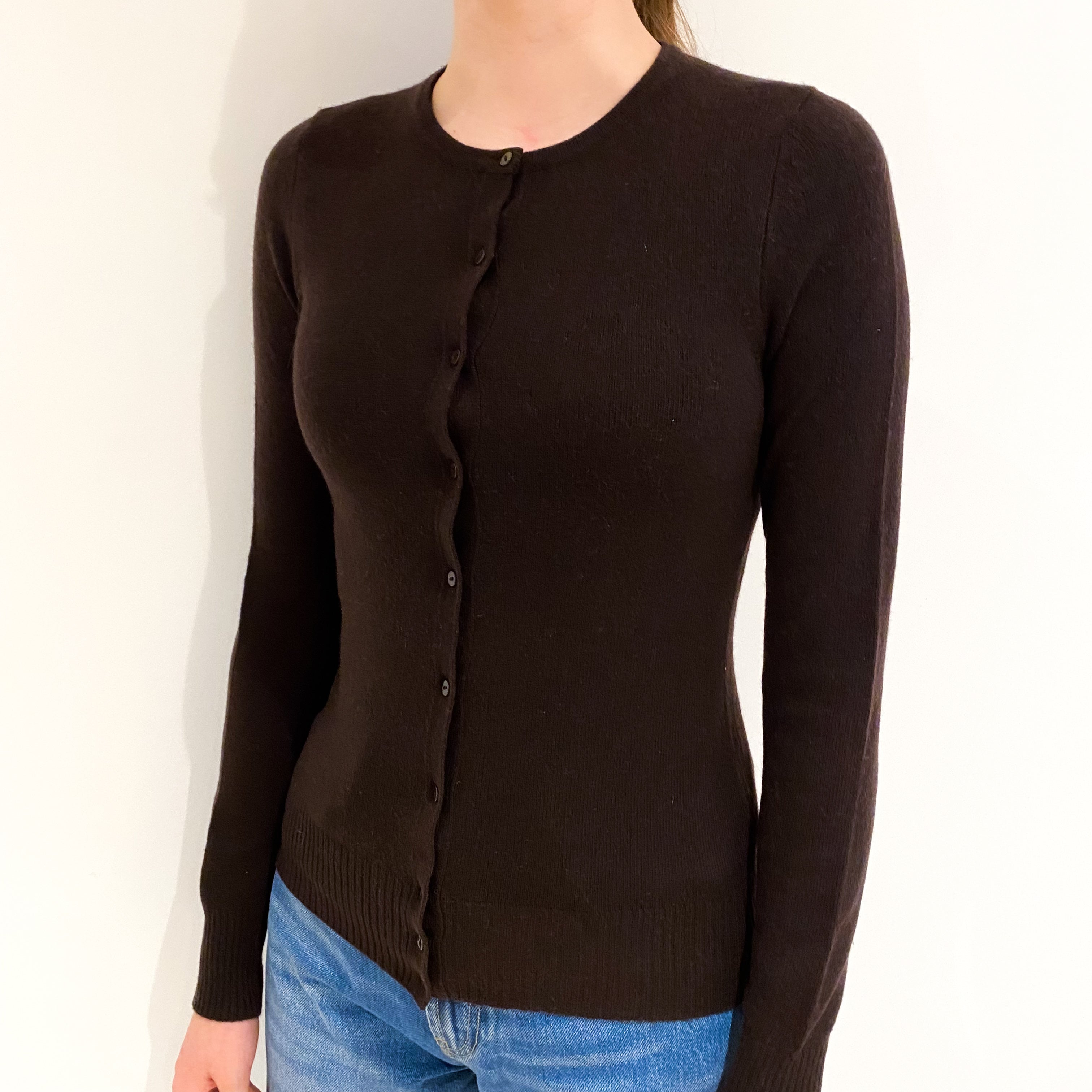 Peppercorn Brown Cashmere Crew Neck Cardigan Extra Small