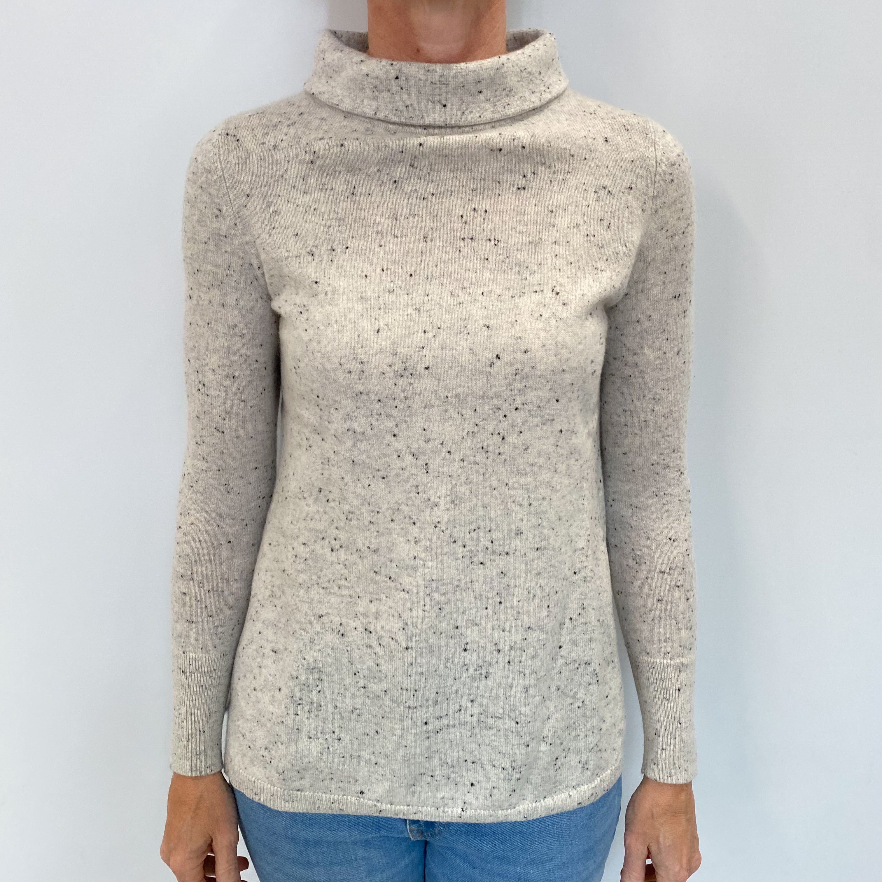 Cream Flecked Cashmere Turtle Neck Jumper Small