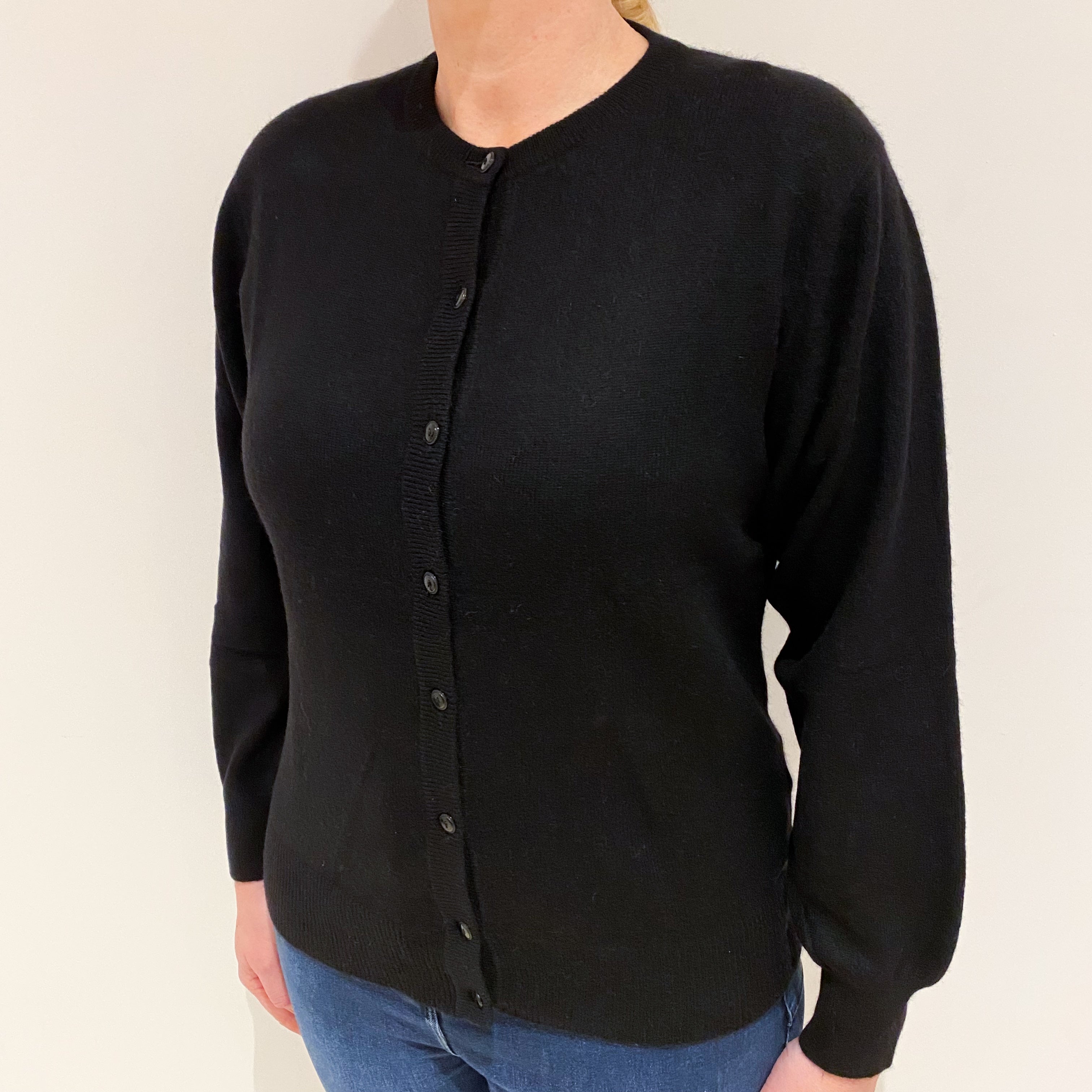 Black Cashmere Crew Neck Cardigan Large