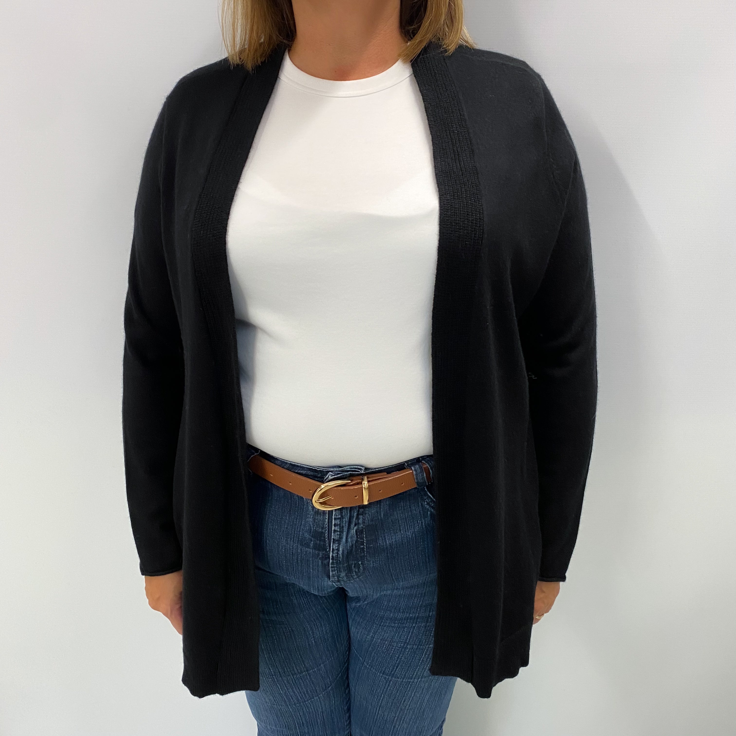 Black Cashmere Edge To Edge Cardigan Extra Large