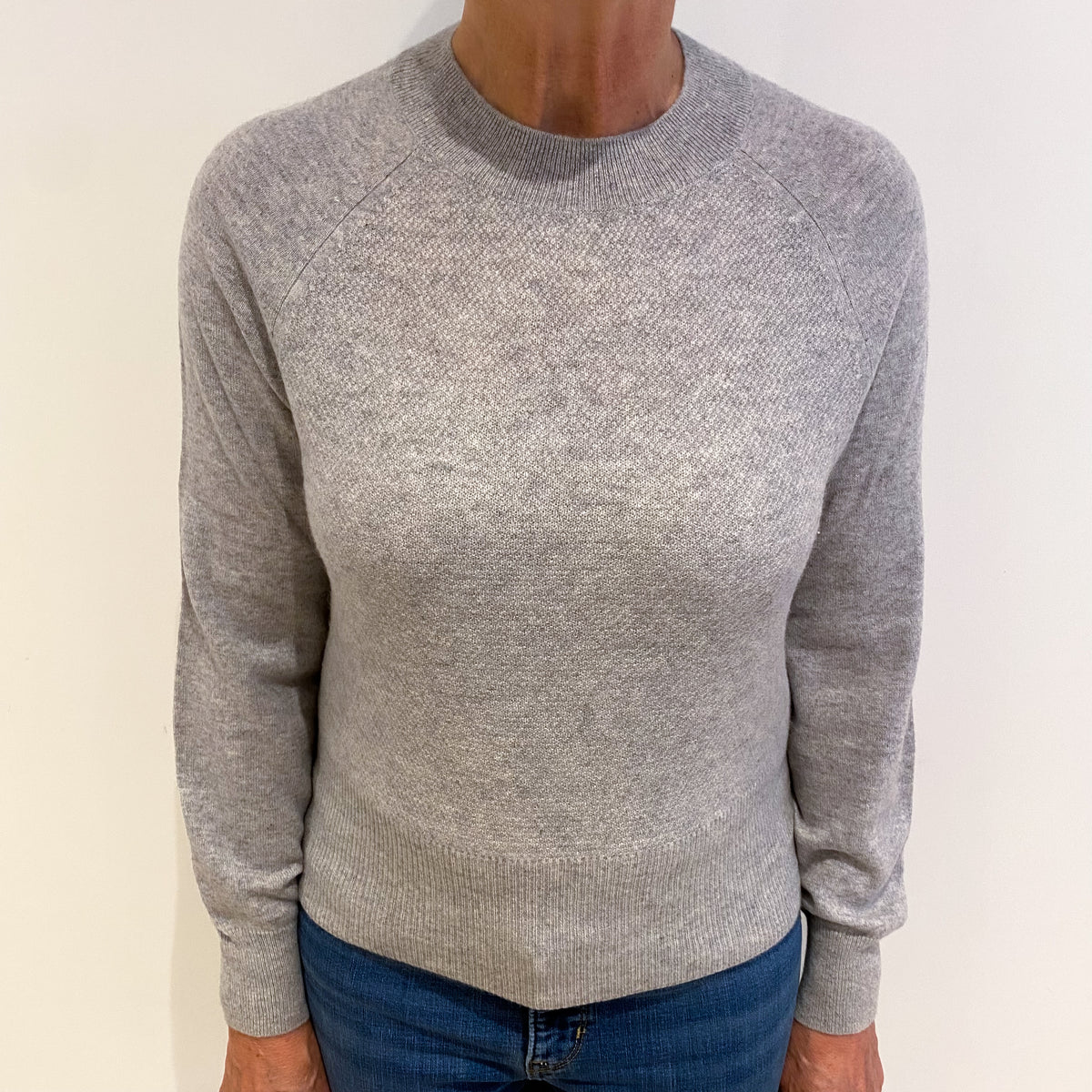 Smokey Grey Cashmere Crew Neck Textured Jumper Medium