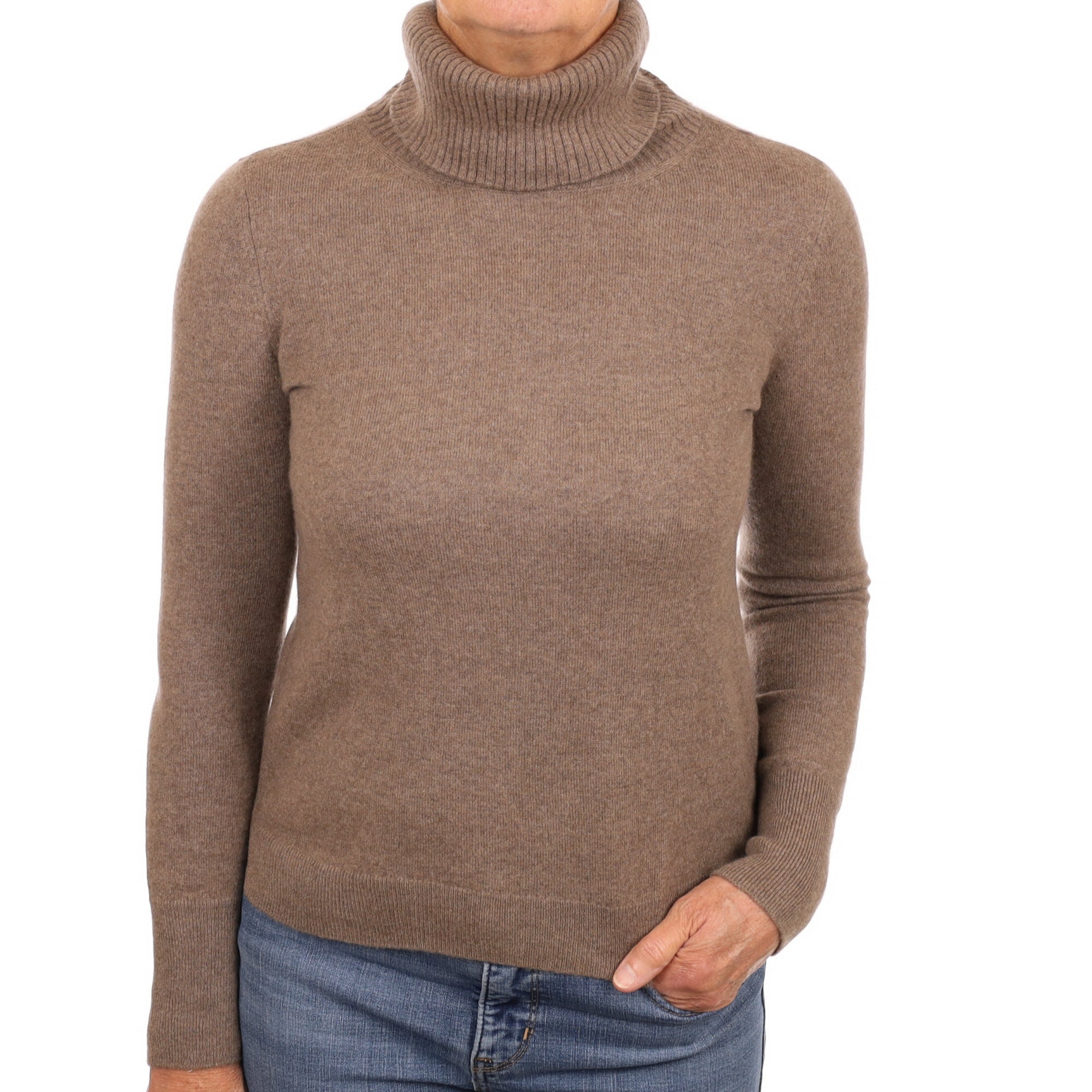 Mocha Brown Cashmere Polo Neck Jumper Medium