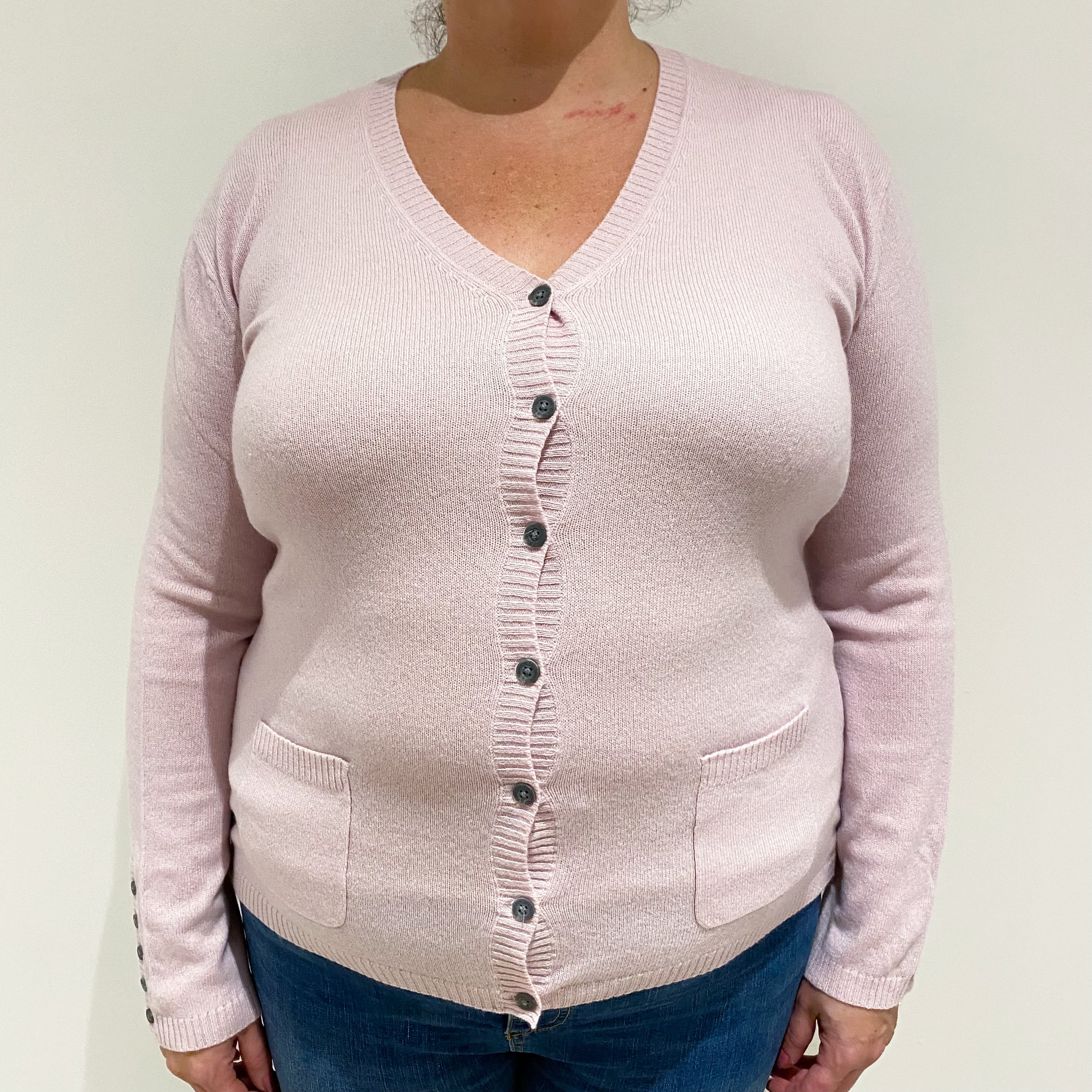 Ice Pink Cashmere V-Neck Cardigan Extra Large