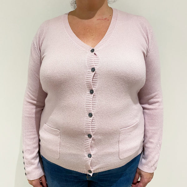 Ice Pink Cashmere V-Neck Cardigan Extra Large