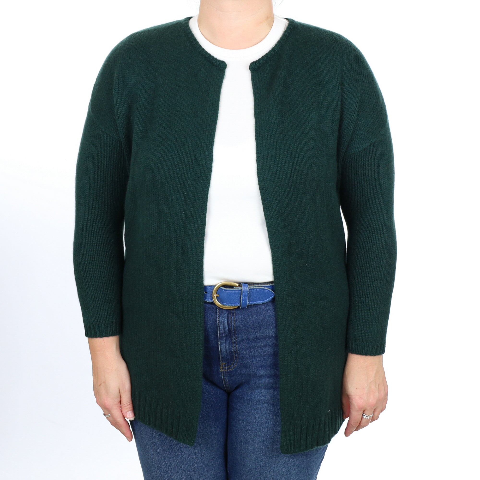 Bottle Green Cashmere Edge To Edge Cardigan Large