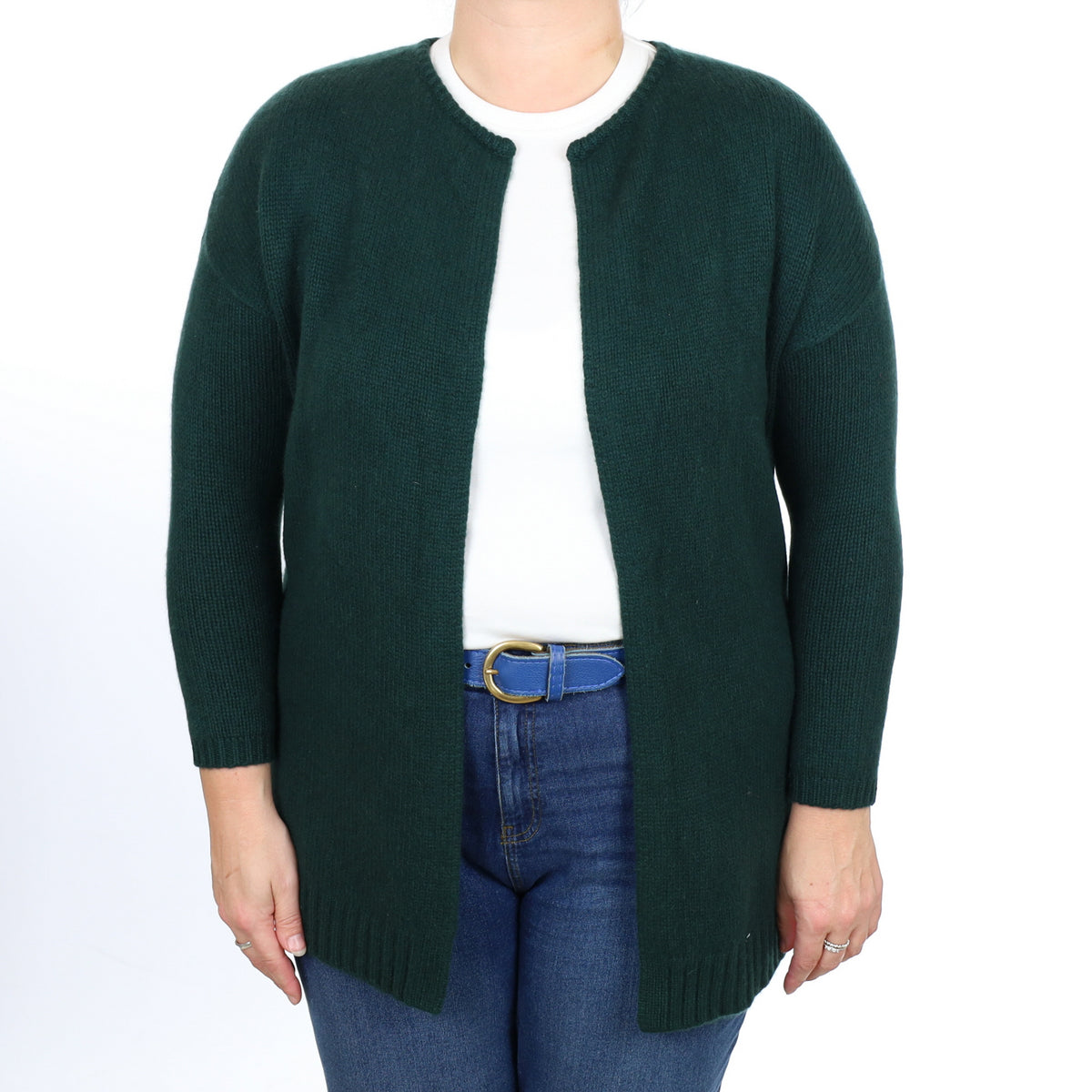 Bottle Green Cashmere Edge To Edge Cardigan Large