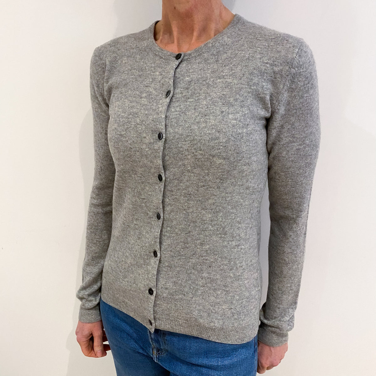 Smoke Grey Cashmere Crew Neck Cardigan Small