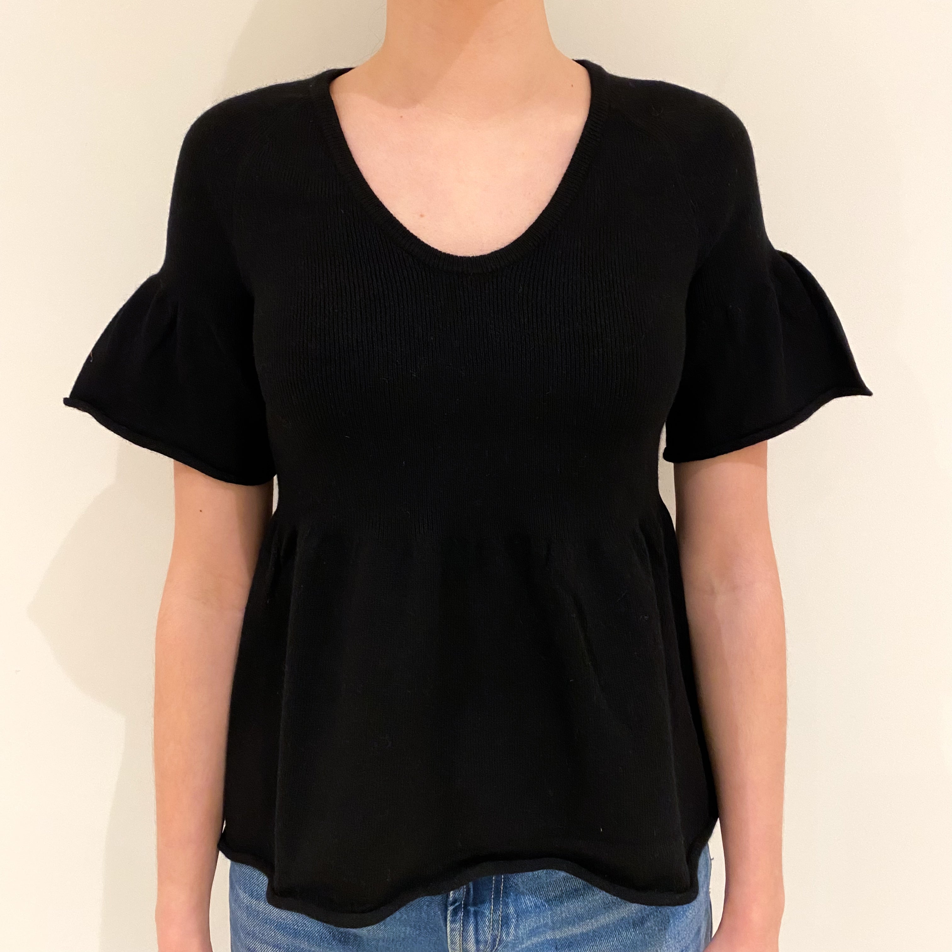 Black Cashmere Short Bell Sleeved Jumper Extra Small